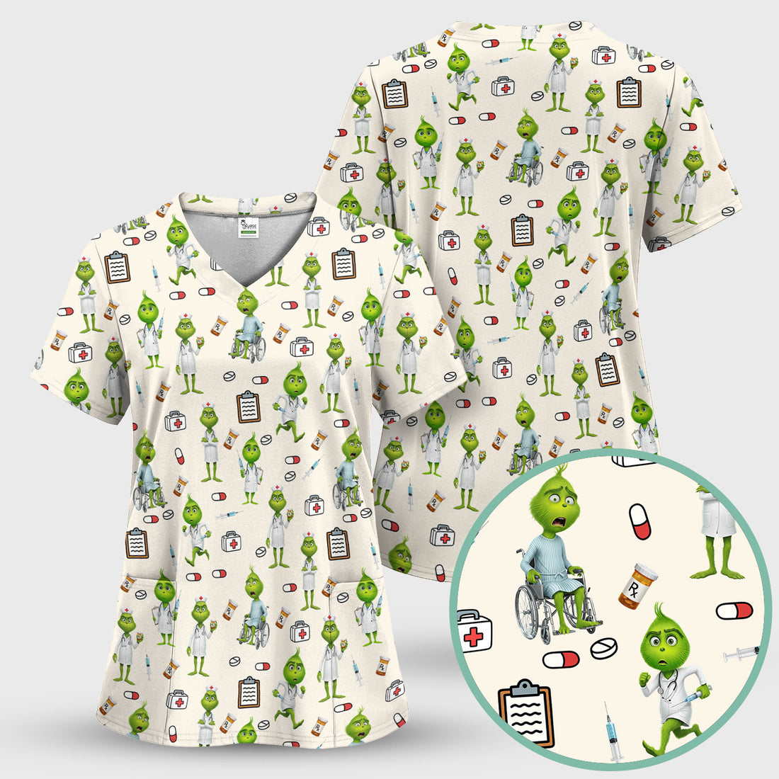 Funny Grinch Scrub Top - Christmas Medical Uniform for Women - Funny Holiday Nursing Gift for RN LPN CNA