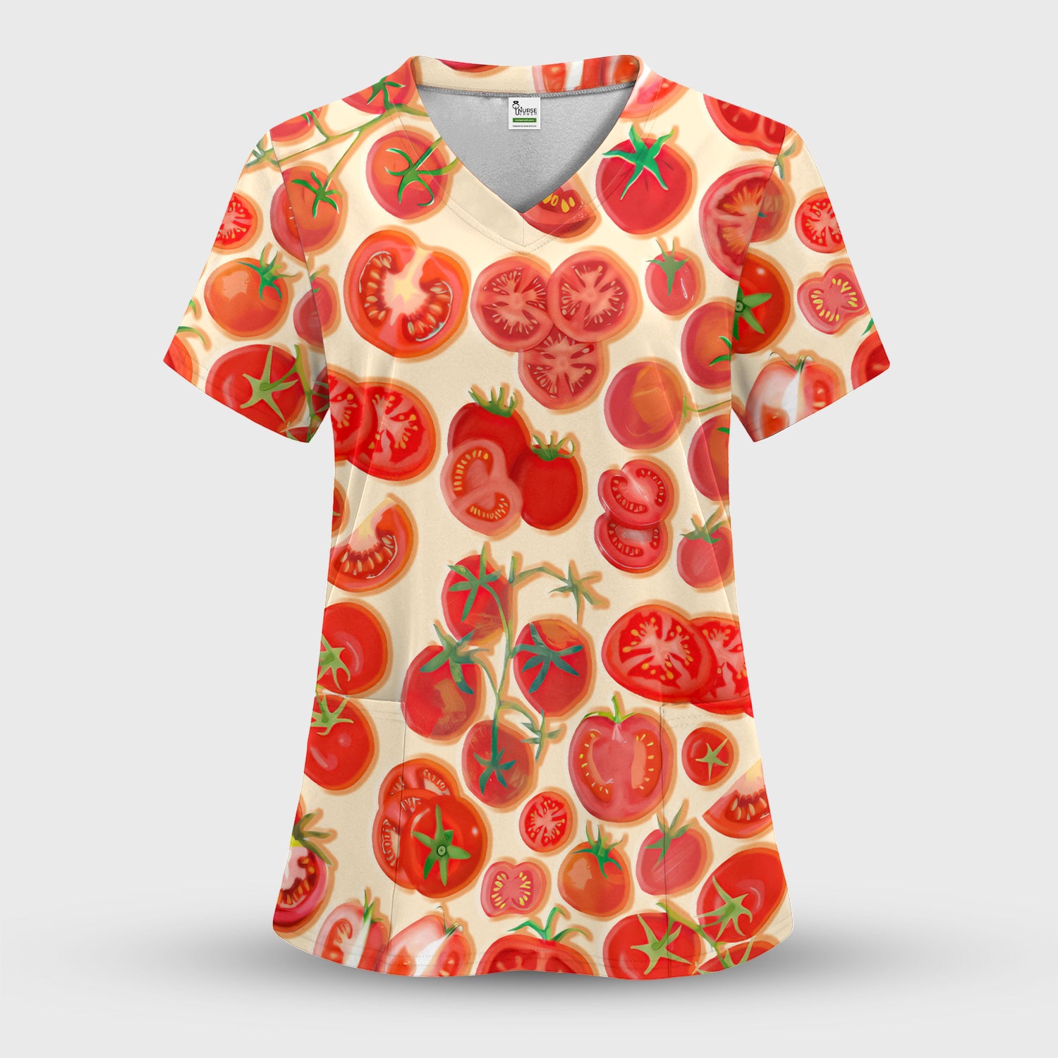Fresh Tomato Slices Cherry Tomato Pattern Scrubs Sets, Women's Scrub Sets