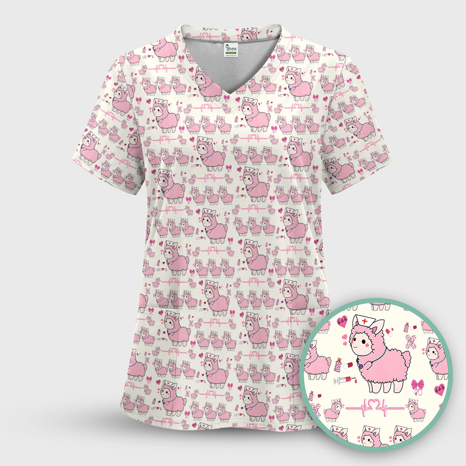 Llama Ain't Got Time For Your Drama Scrub Top, Funny Pattern Scrub Shirt, Breathable Fabrics Nursing Uniform