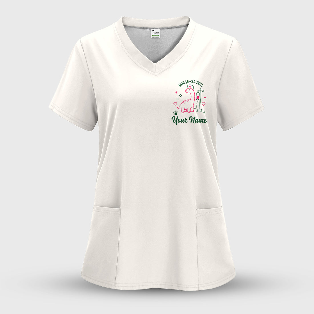 Personalized Cute Nurse-Saurus with Dinosaur Quote Scrub Top, Comfortable Scrubs for Nurses