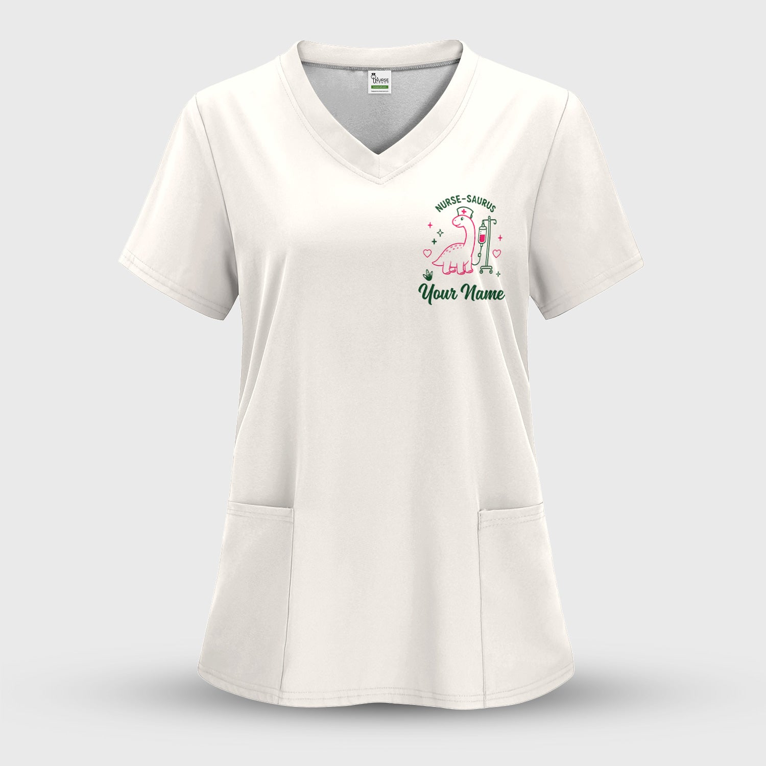 Personalized Cute Nurse-Saurus with Dinosaur Quote Scrub Top, Comfortable Scrubs for Nurses