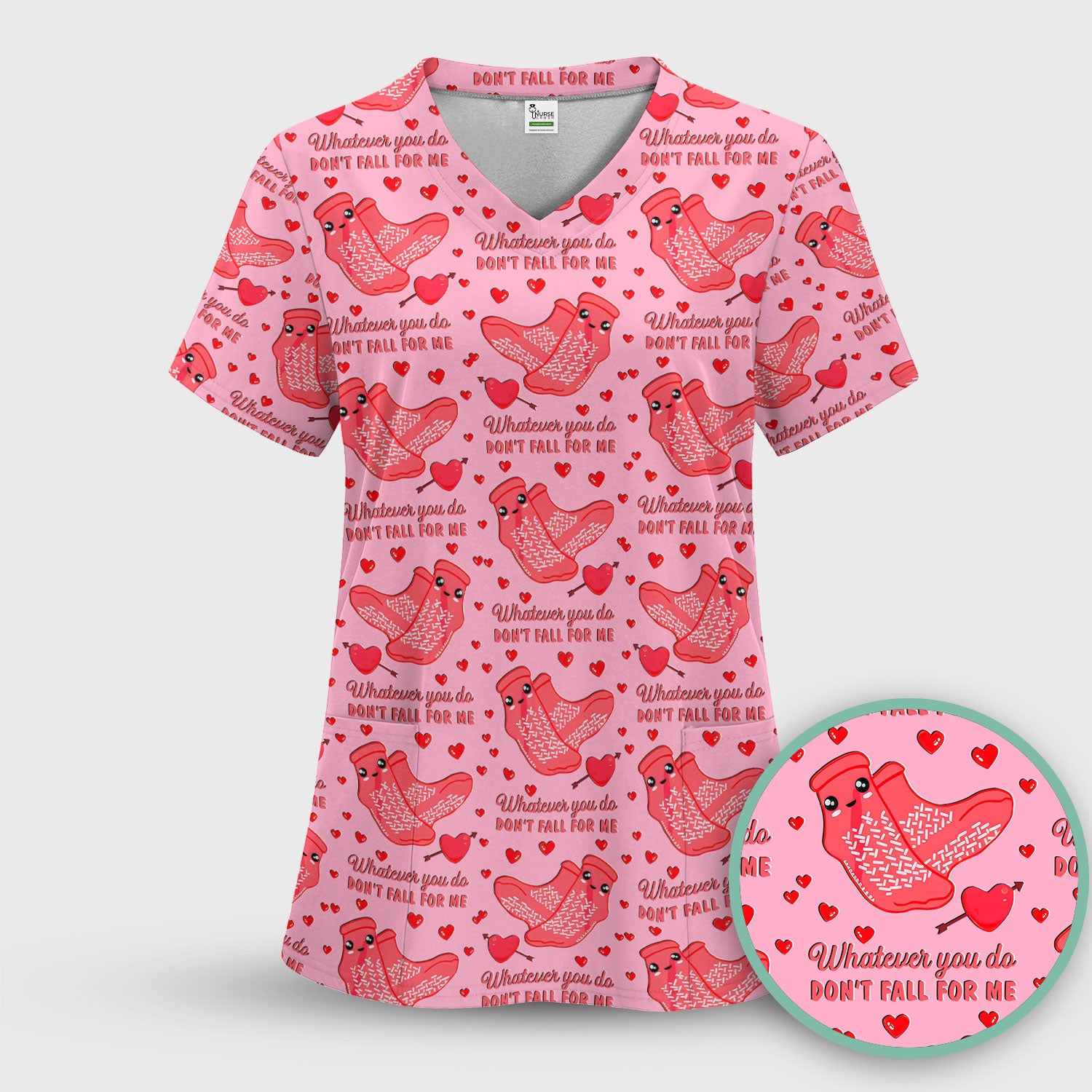 Valentine Funny Love Quote Scrub Set, Scrub Pants and V Neck Top