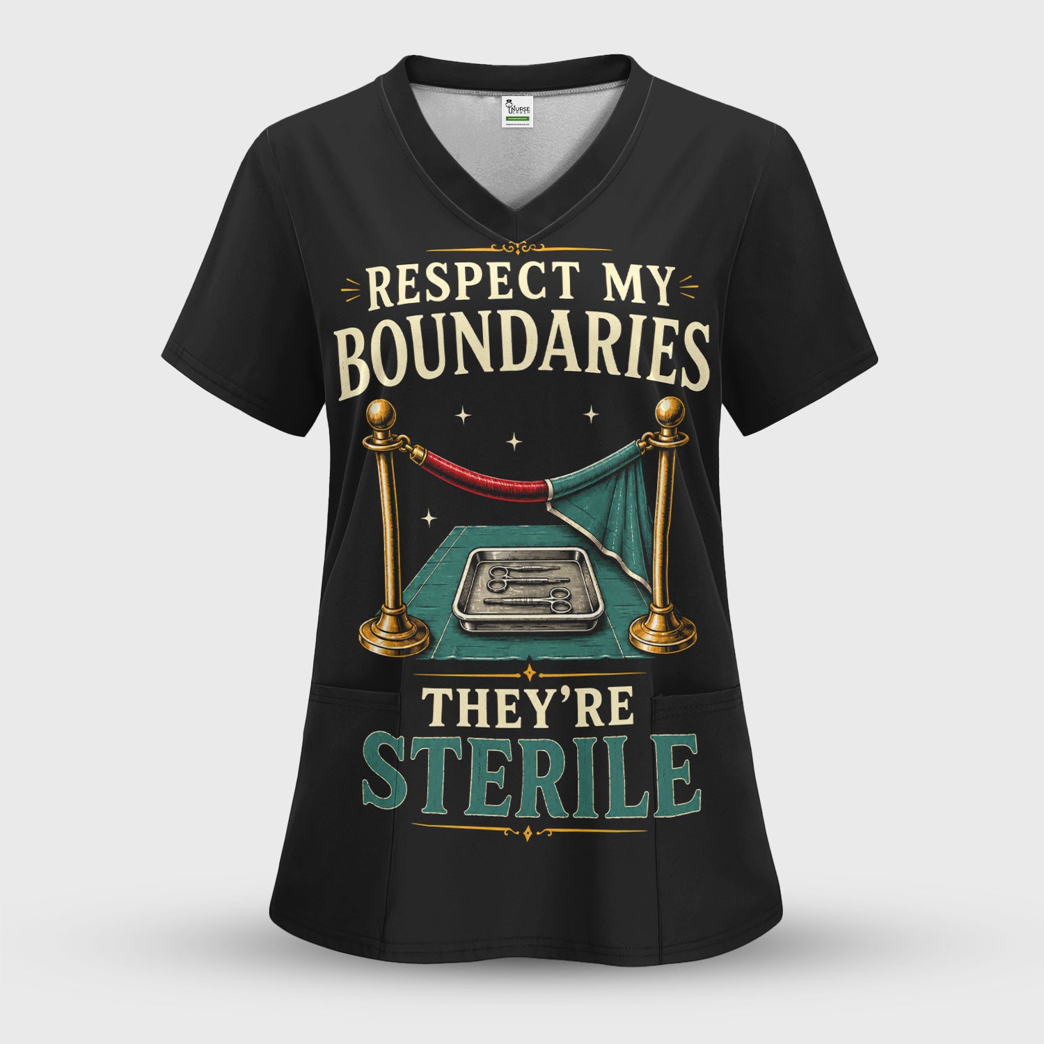 Funny Respect My Sterile Boundaries Pattern Scrub Top, Comfortable Scrubs for Nurses