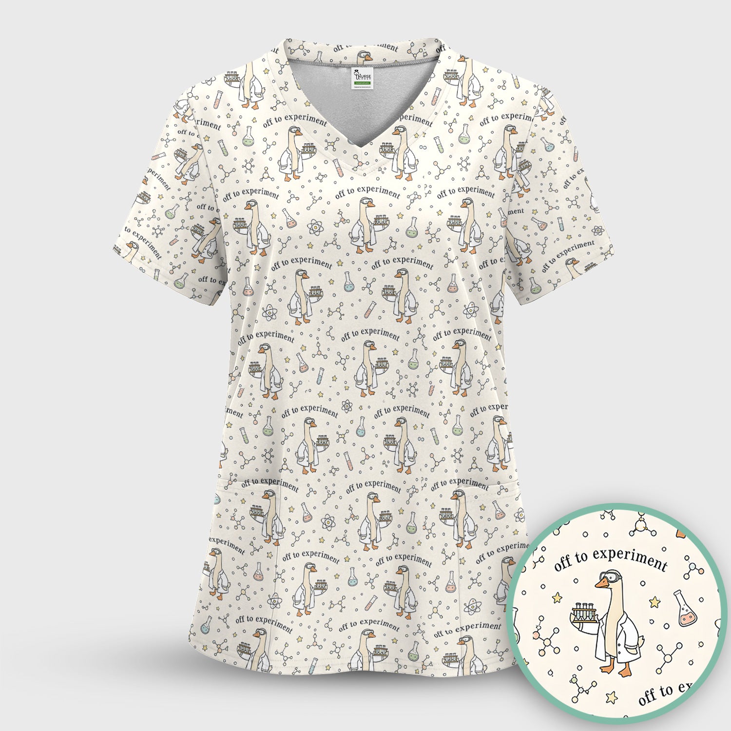 Funny Off To Experiment Scientist Goose Scrub Top, Comfortable Scrubs for Nurses