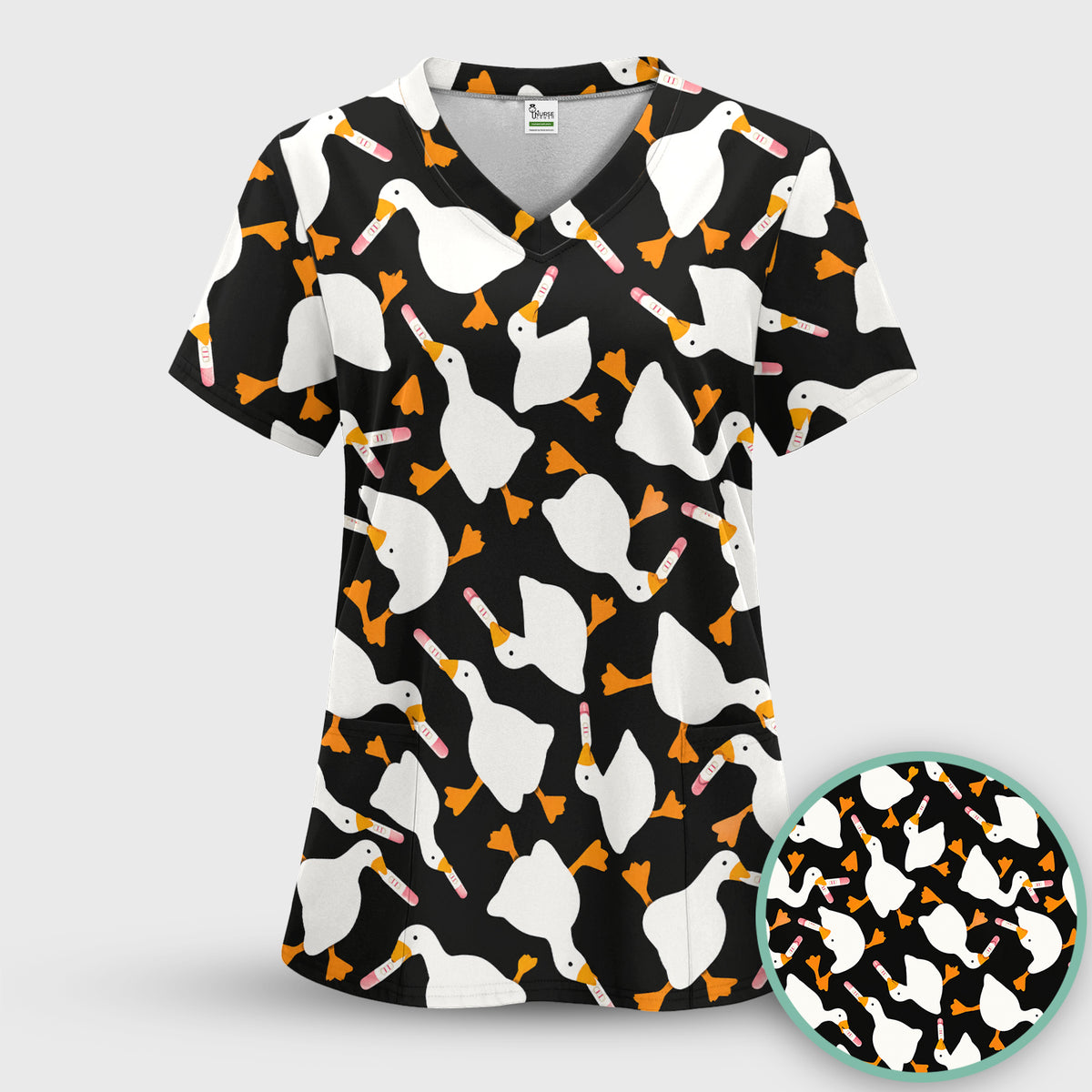 Funny Geese Holding Pregnancy Test Scrub Top, Comfortable Scrubs for Nurses
