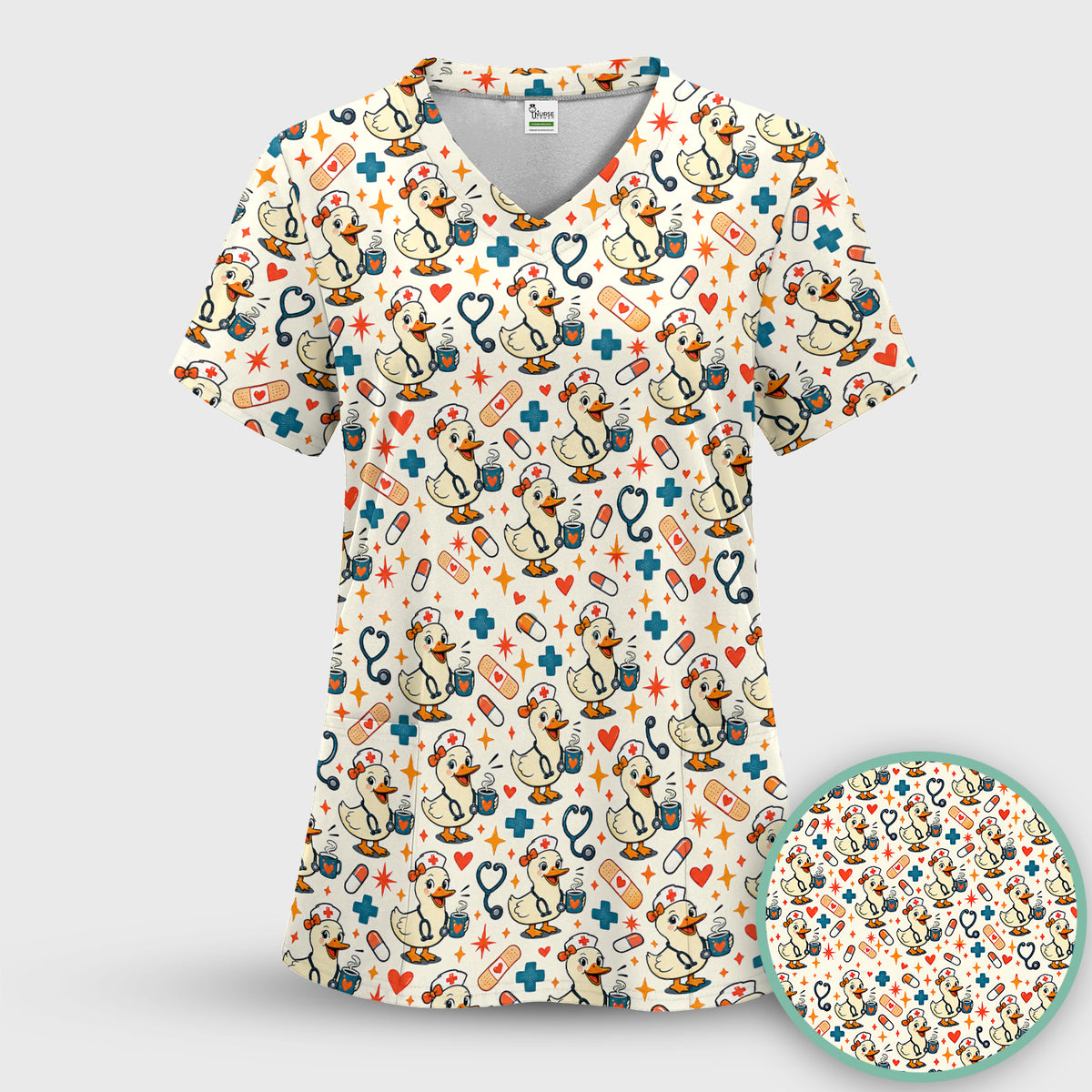 Cute Nurse Duck With Coffee Scrub Top, Comfortable Scrubs for Nurses