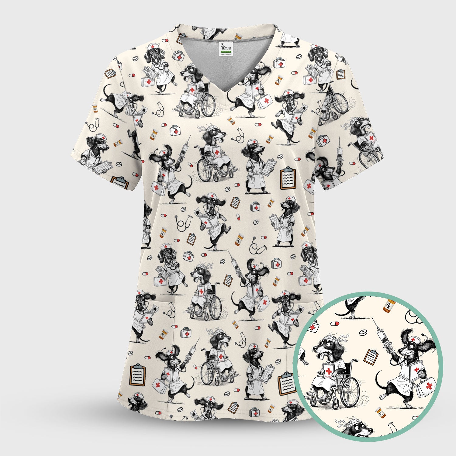 Custom Nurse Scrubs for Women - Funny Dog Print Medical Top - Multi Color Personalized Nursing Shirt for Healthcare Workers