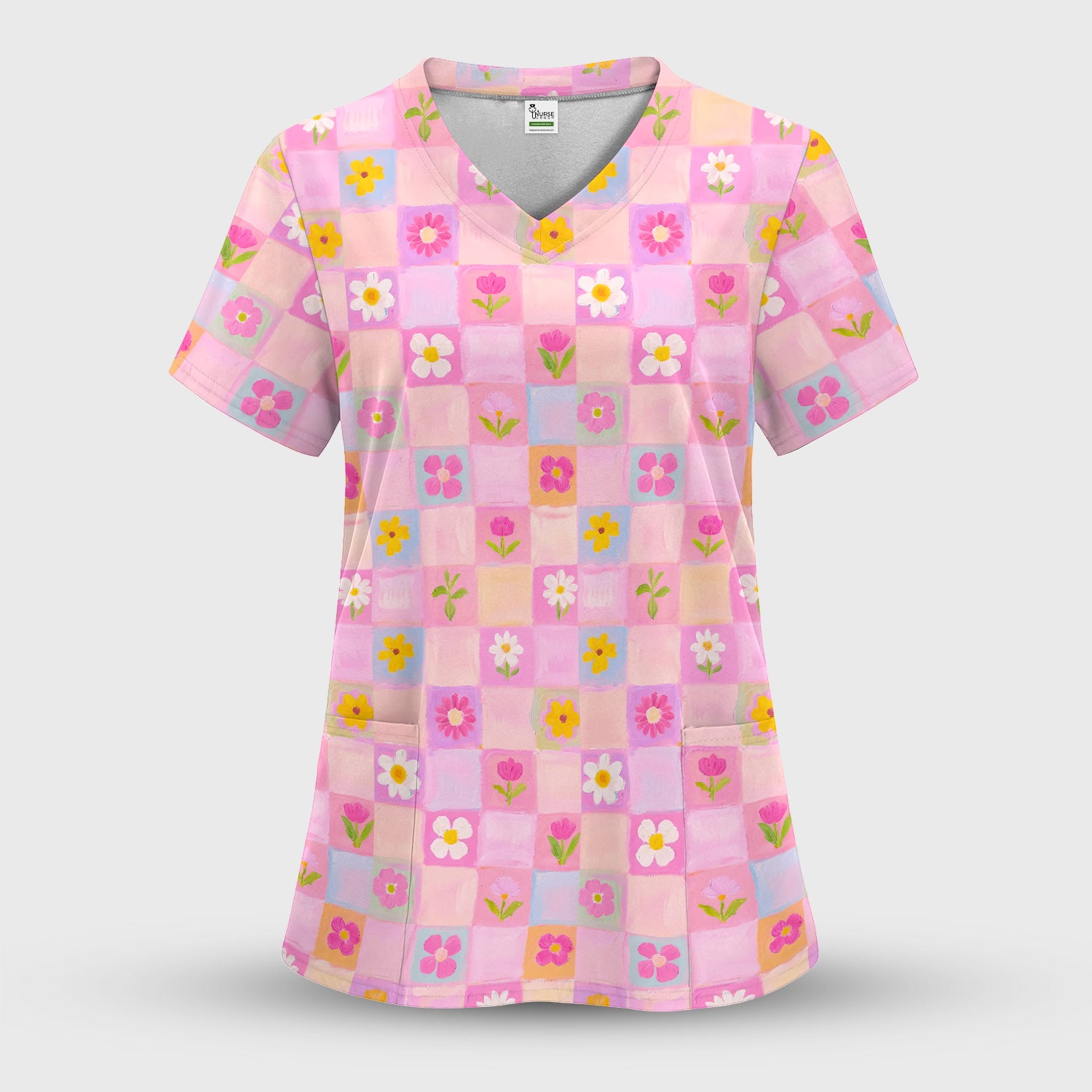 Colorful Mixed Flowers Pattern Scrubs Sets, Breathable Med Uniform