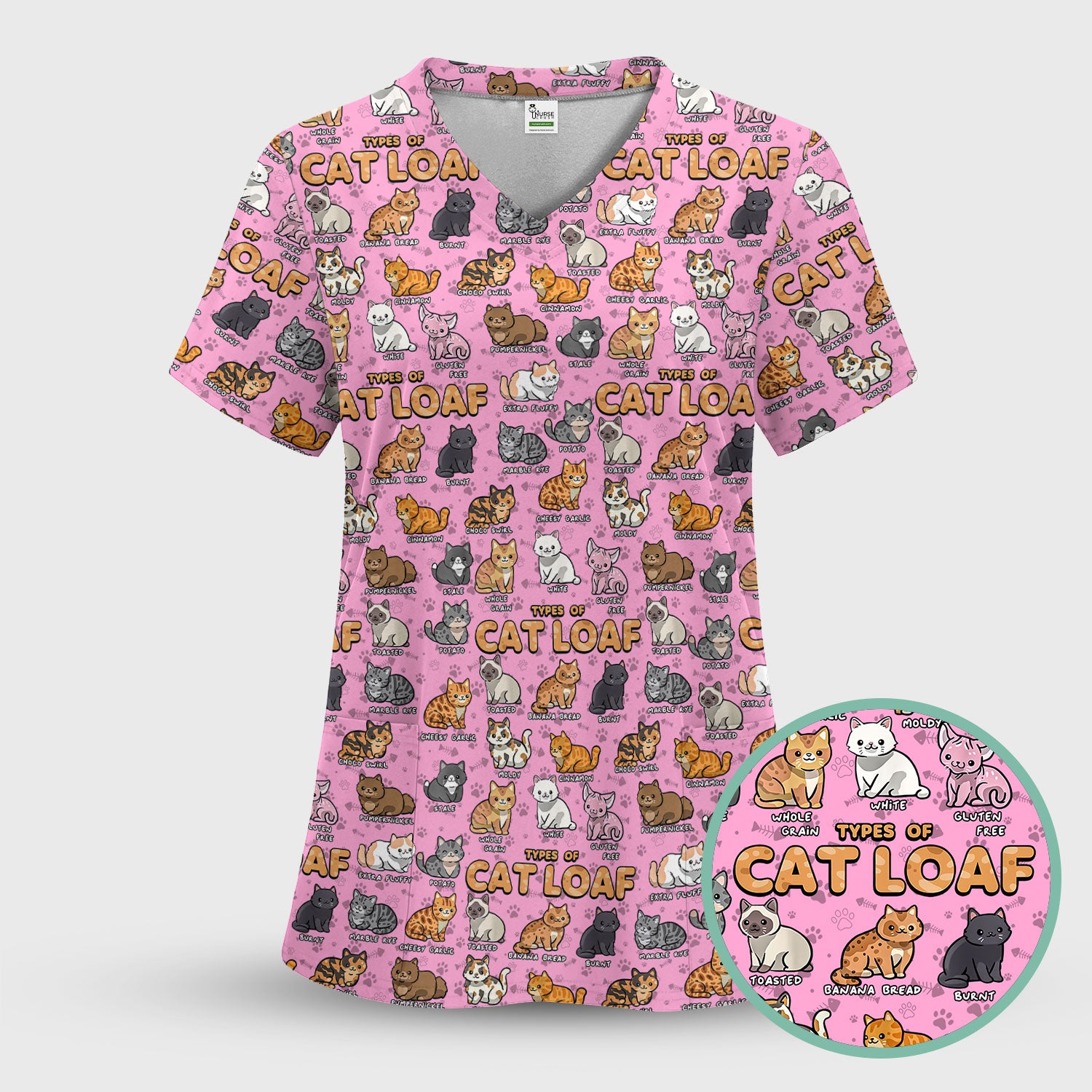 Funny Cat Loaf Nurse Scrub Set for Women - Cute Cat Medical Uniform Top and Pants - Ugly Sweater Pet Lover Gift
