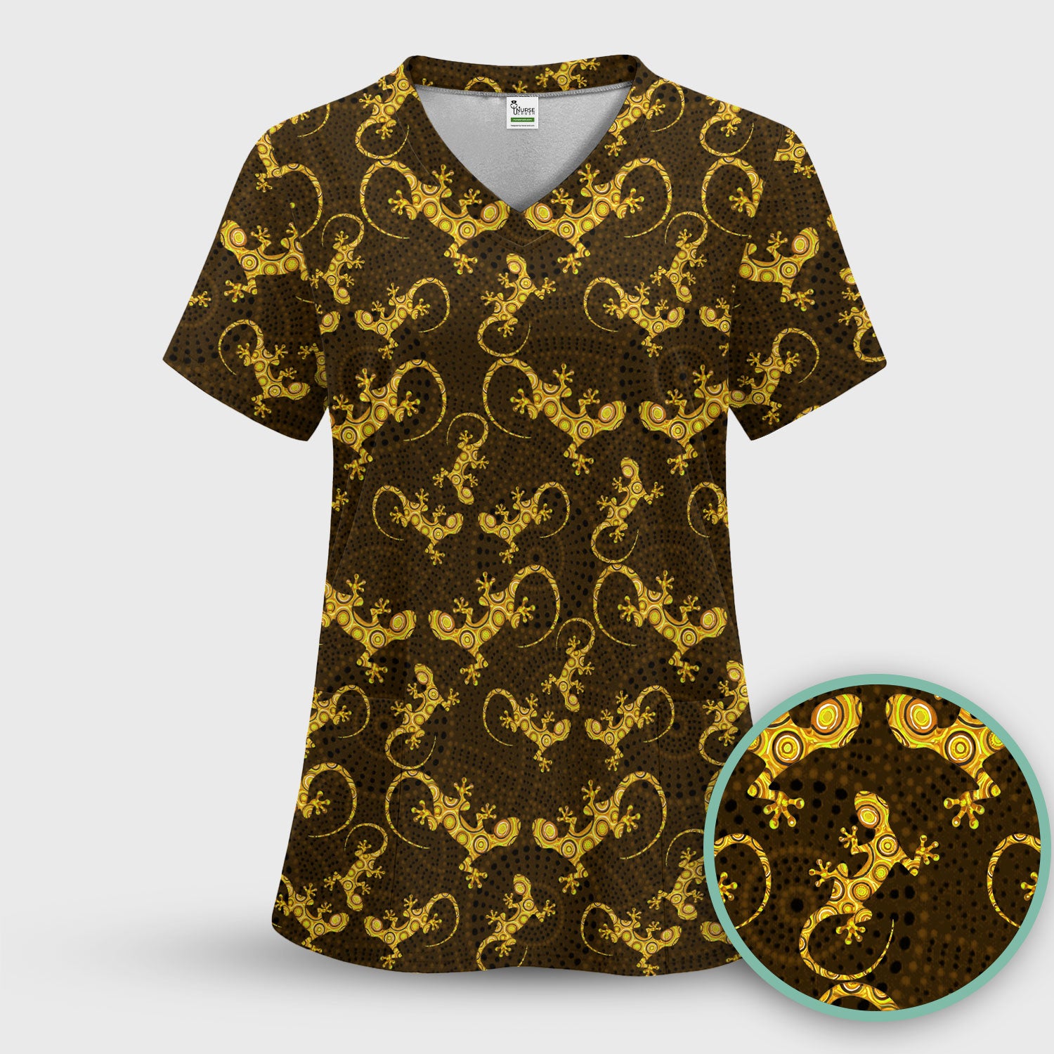 Australian Gecko Dot Art Inspired Medical Scrub Top - Women Uniform