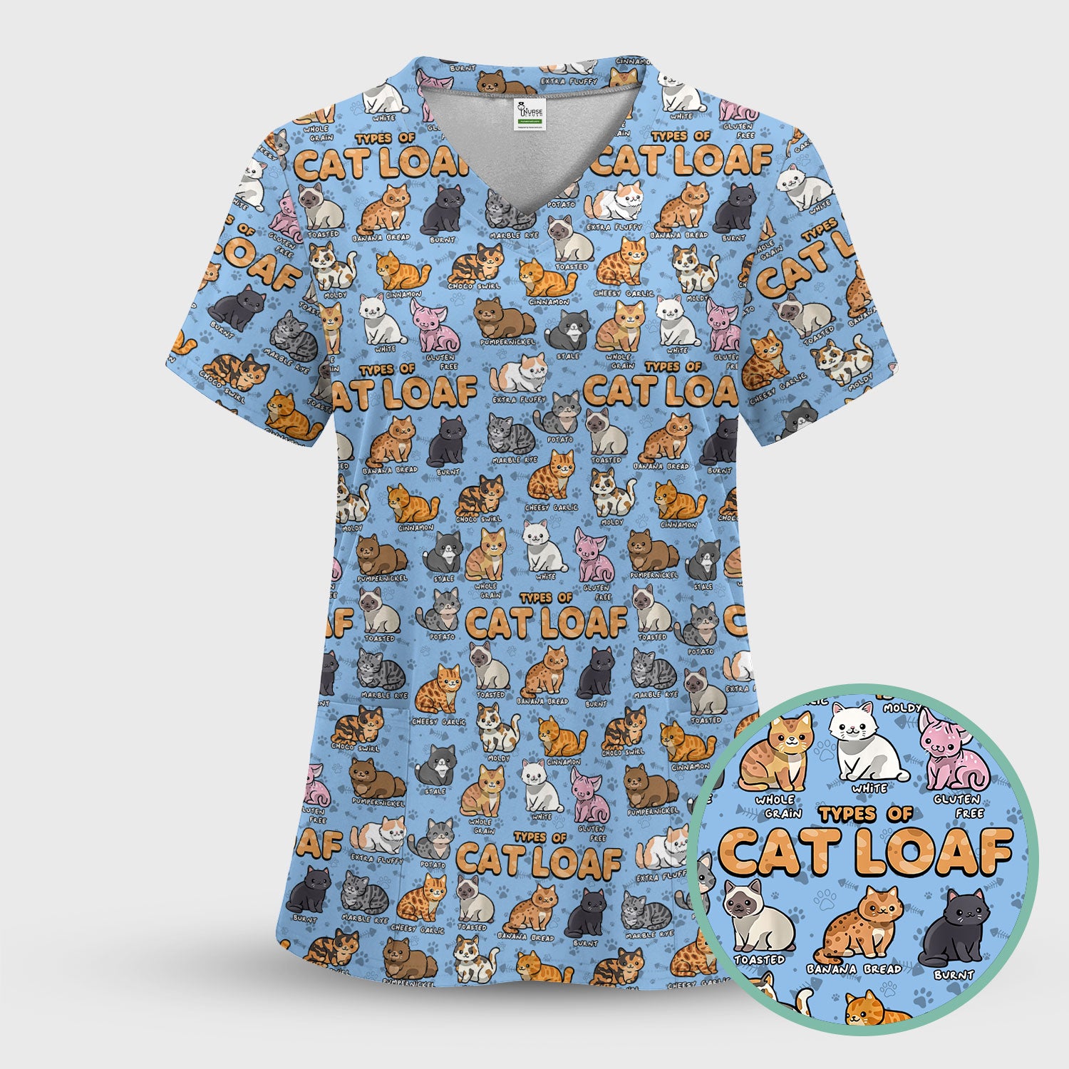 Funny Cat Loaf Nurse Scrub Set for Women - Cute Cat Medical Uniform Top and Pants - Ugly Sweater Pet Lover Gift