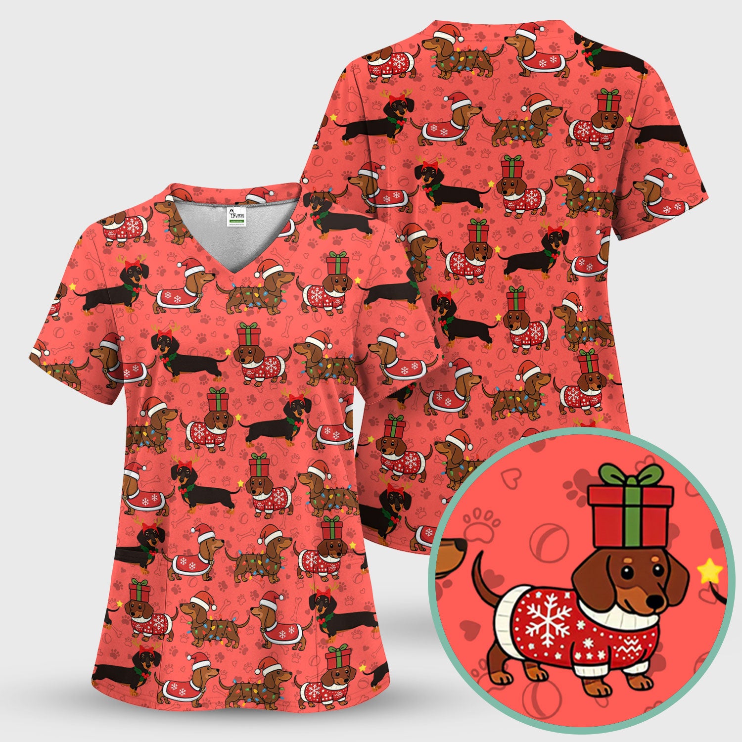 Cute Christmas Dachshund Shirt - Funny Wiener Dog in Santa Costume Multi Colors - Holiday Sausage Dog T-Shirt Gift for Pet Lovers