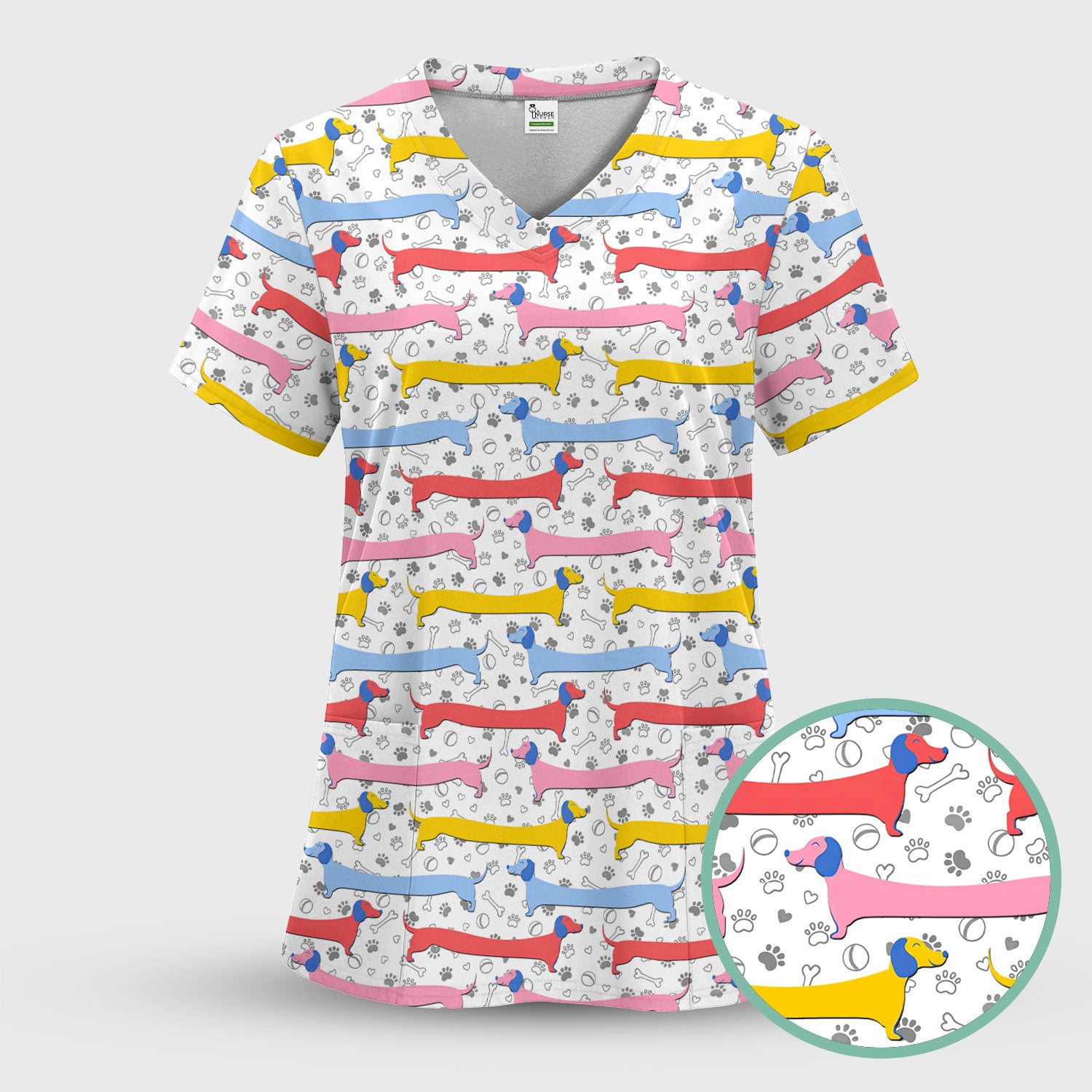 Funny Wiener Dog Scrub Shirt for Women - Dachshund Nurse Top - Cute Sausage Dog Medical Shirt