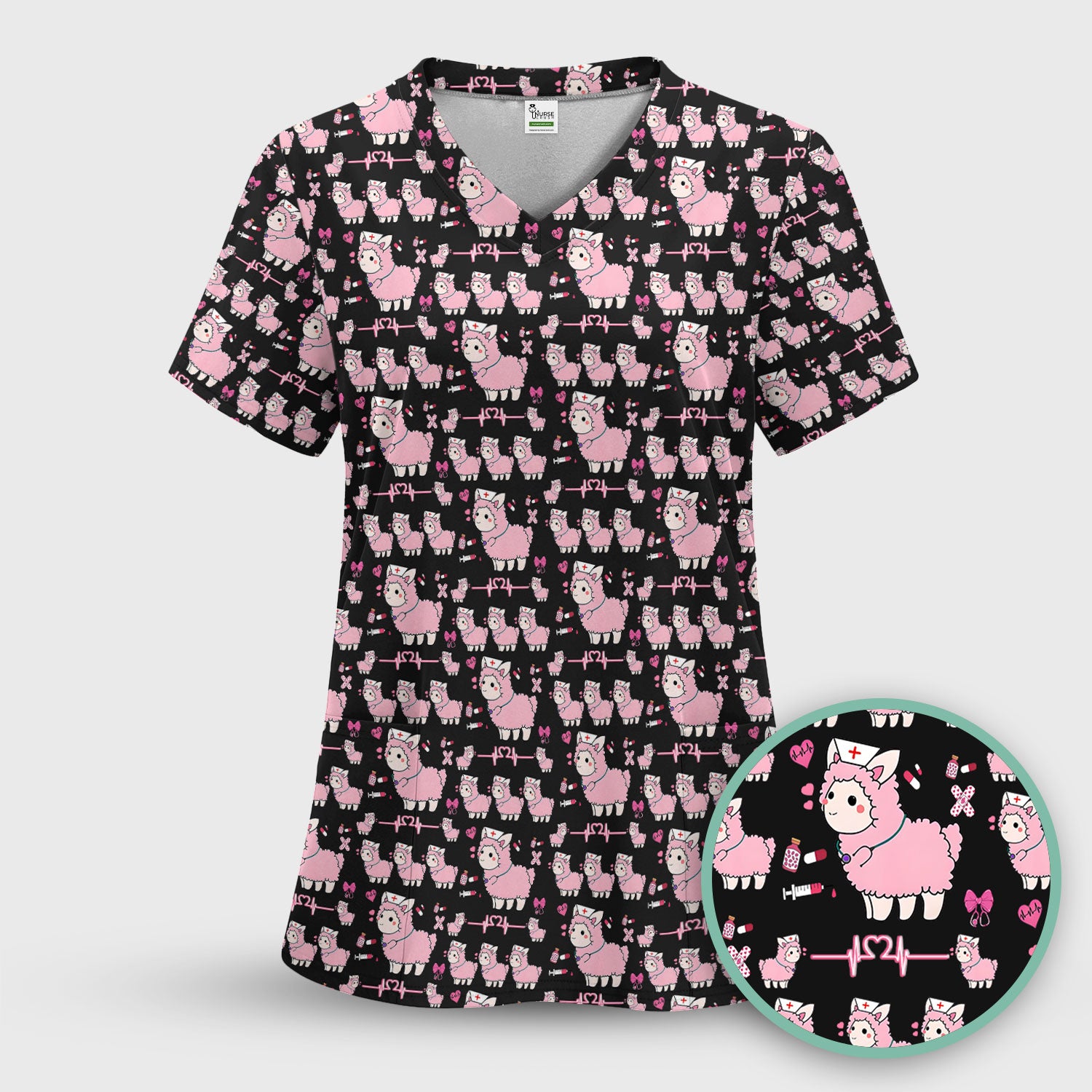 Llama Ain't Got Time For Your Drama Scrub Top, Funny Pattern Scrub Shirt, Breathable Fabrics Nursing Uniform