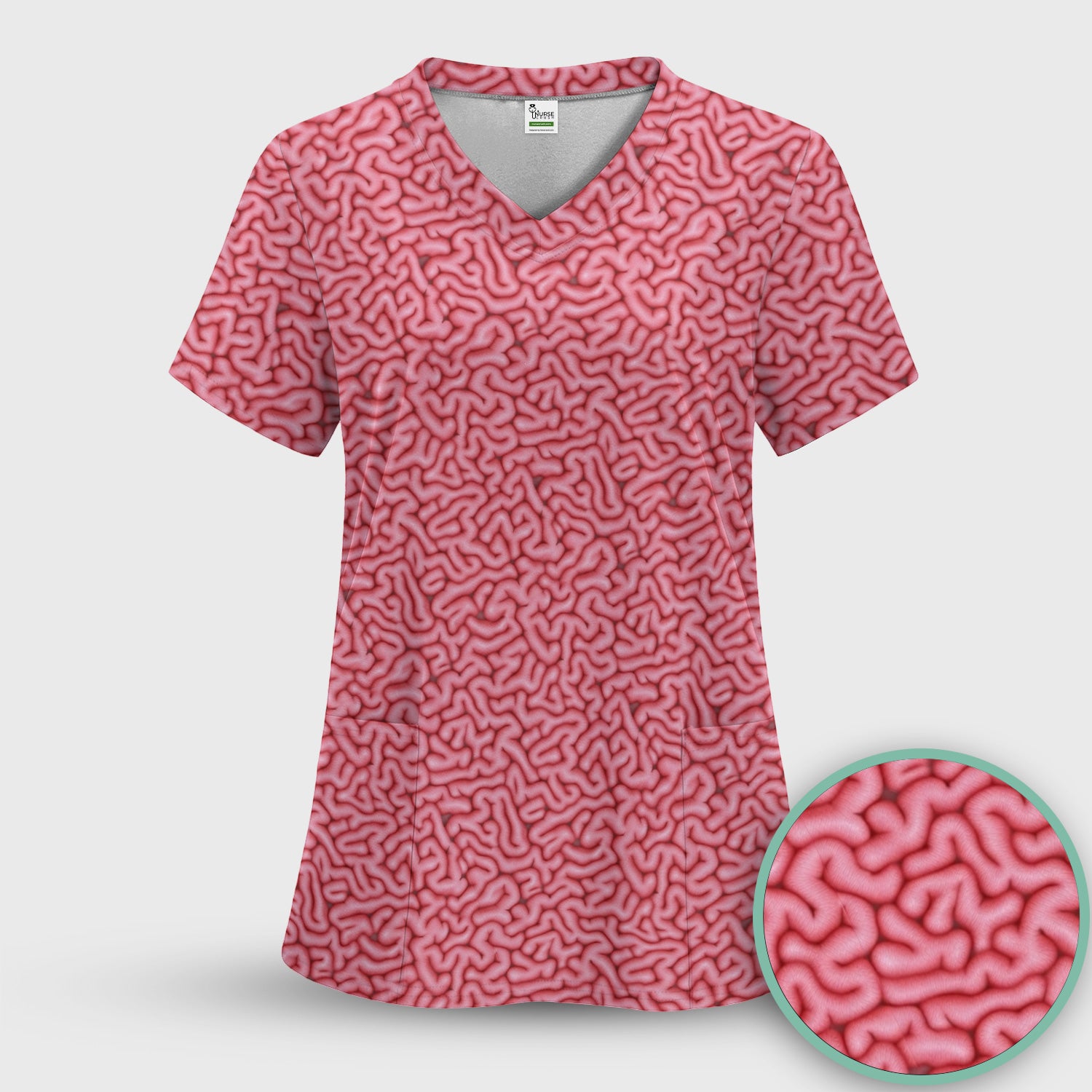 Pink Brain Anatomy Pattern Scrubs Top, Comfortable Scrubs for Nurses
