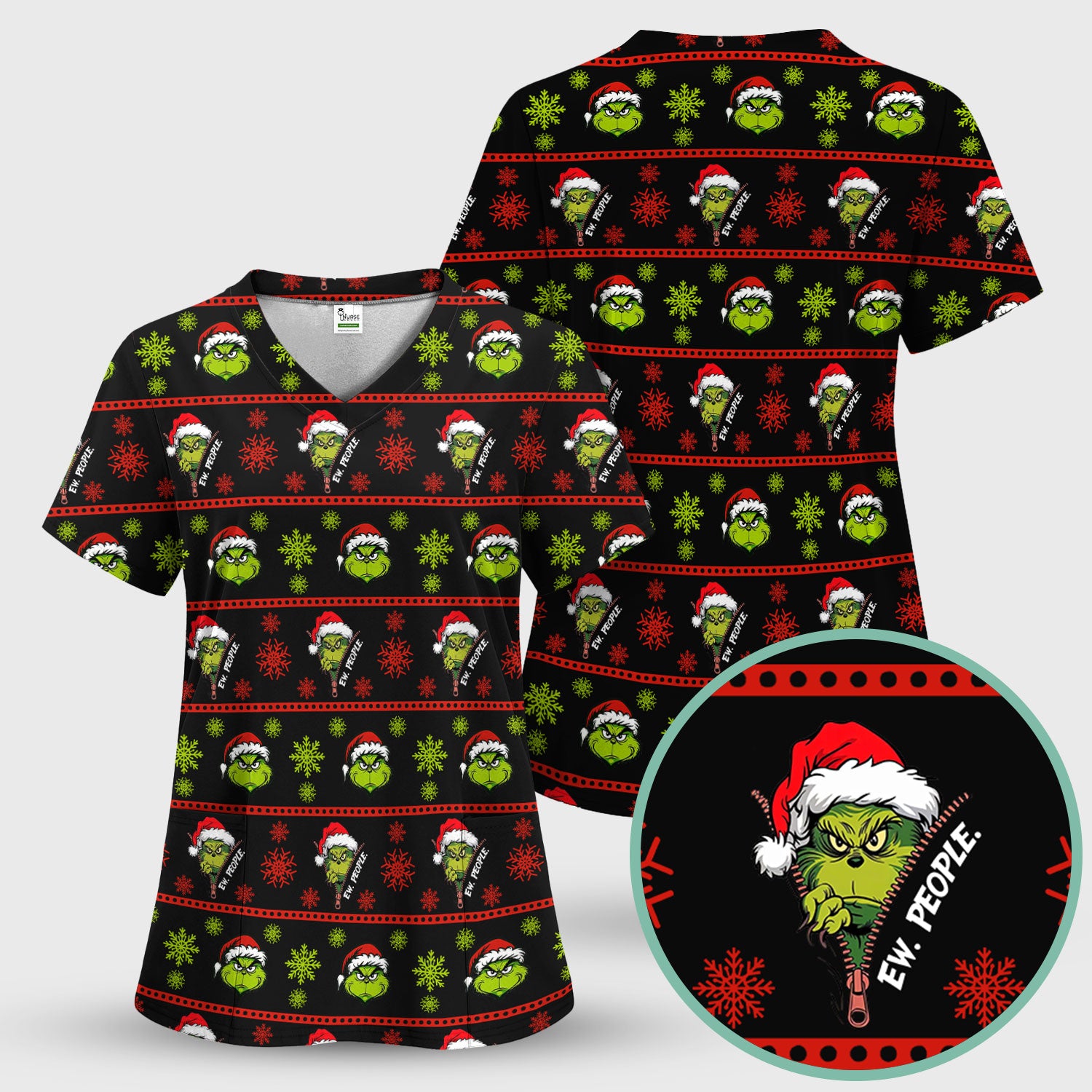 Ew, People Funny Grinch Christmas Scrub Top - Holiday Nurse Shirt - Merry Grinchmas Gift for RN CNA LPN LVN EN