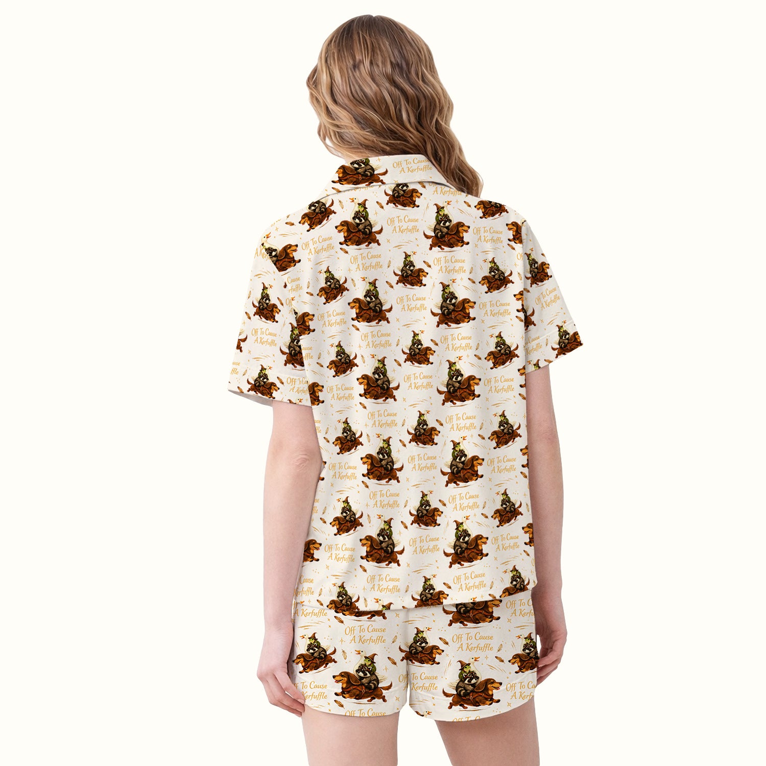 Funny Halloween Off To Cause A Kerfuffle Pattern Pajama Set, Soft Breathable Fabric Comfortable Sleepwear