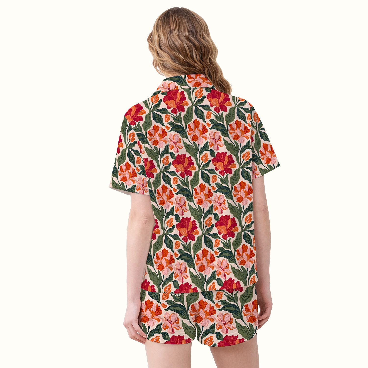 Pretty Tropical Floral Print Pajama Set, Soft Breathable Fabric Comfortable Sleepwear