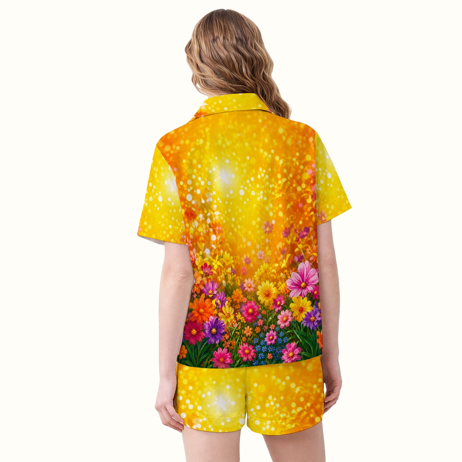 Cute Chihuahua Flower Meadow Pattern Pajama Set, Soft Breathable Fabric Comfortable Sleepwear