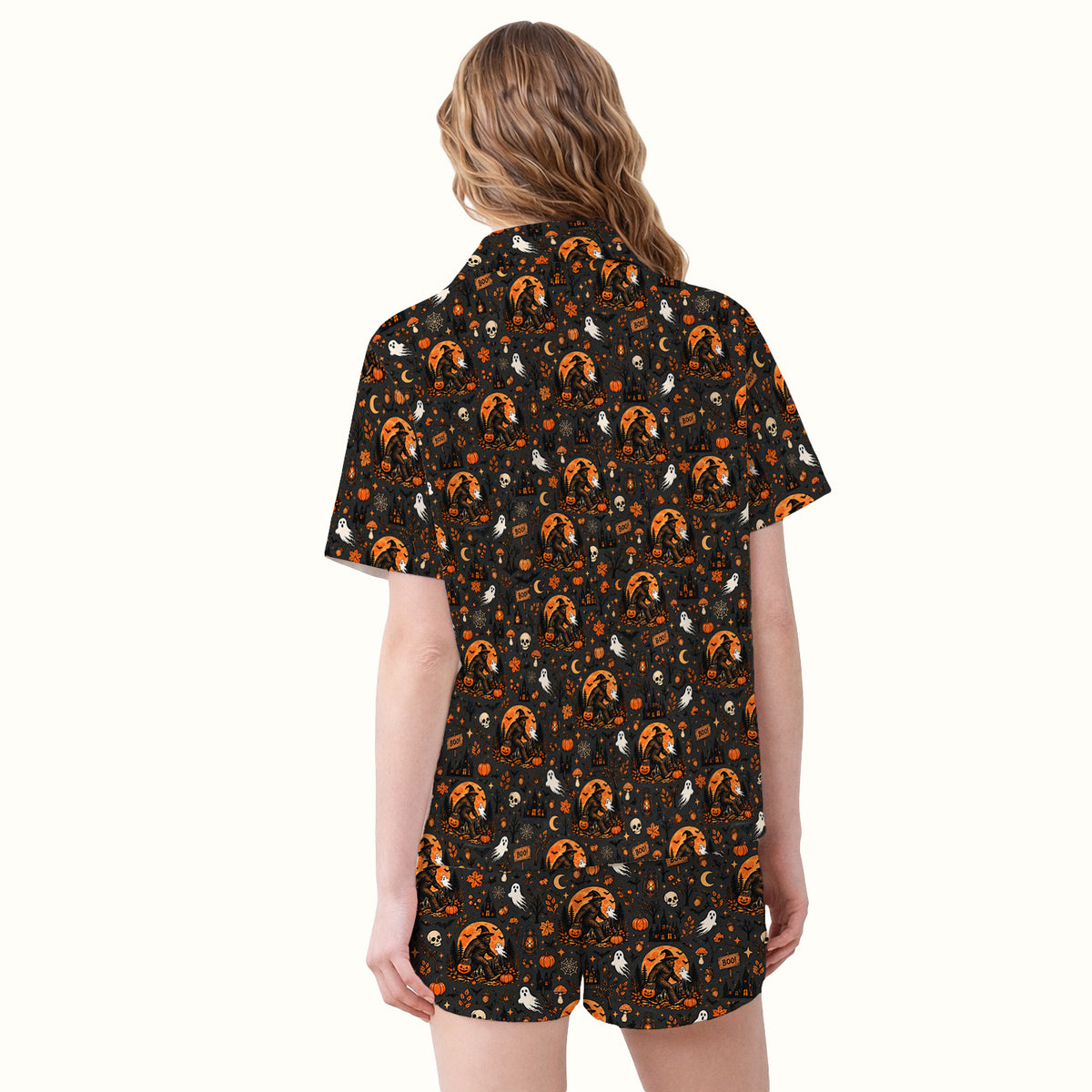 Halloween Bigfoot Ghost with Pumpkin Pajama Set, Soft Breathable Fabric Comfortable Sleepwear