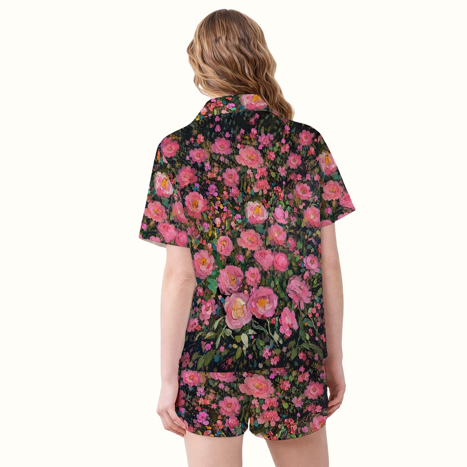 Painterly Floral Black Dog Pattern, Pet Lover Medical Pajama Set, Soft Breathable Fabric Comfortable Sleepwear
