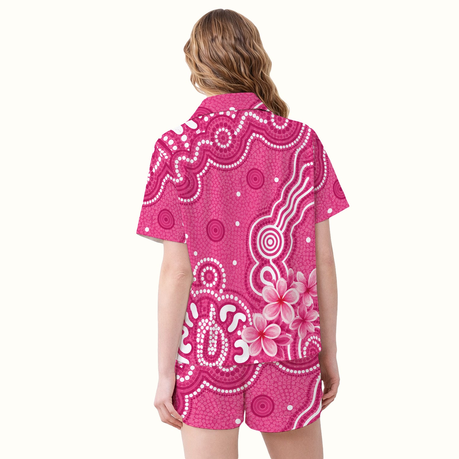 Pink Cockatoo Floral Dot Pattern Pajama Set, Soft Breathable Fabric Comfortable Sleepwear