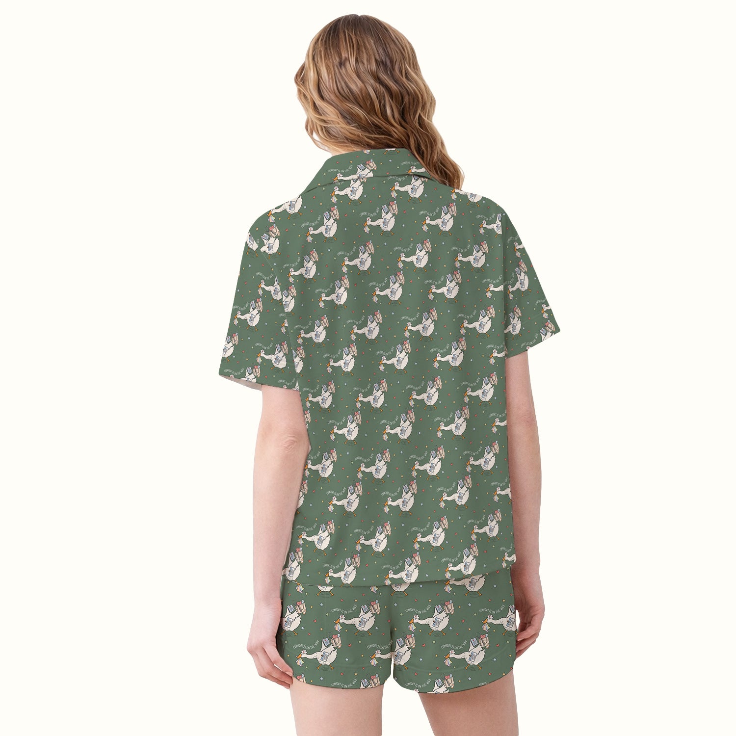 Cute Comfort Is On The Way Goose Pajama Set, Soft Breathable Fabric Comfortable Sleepwear
