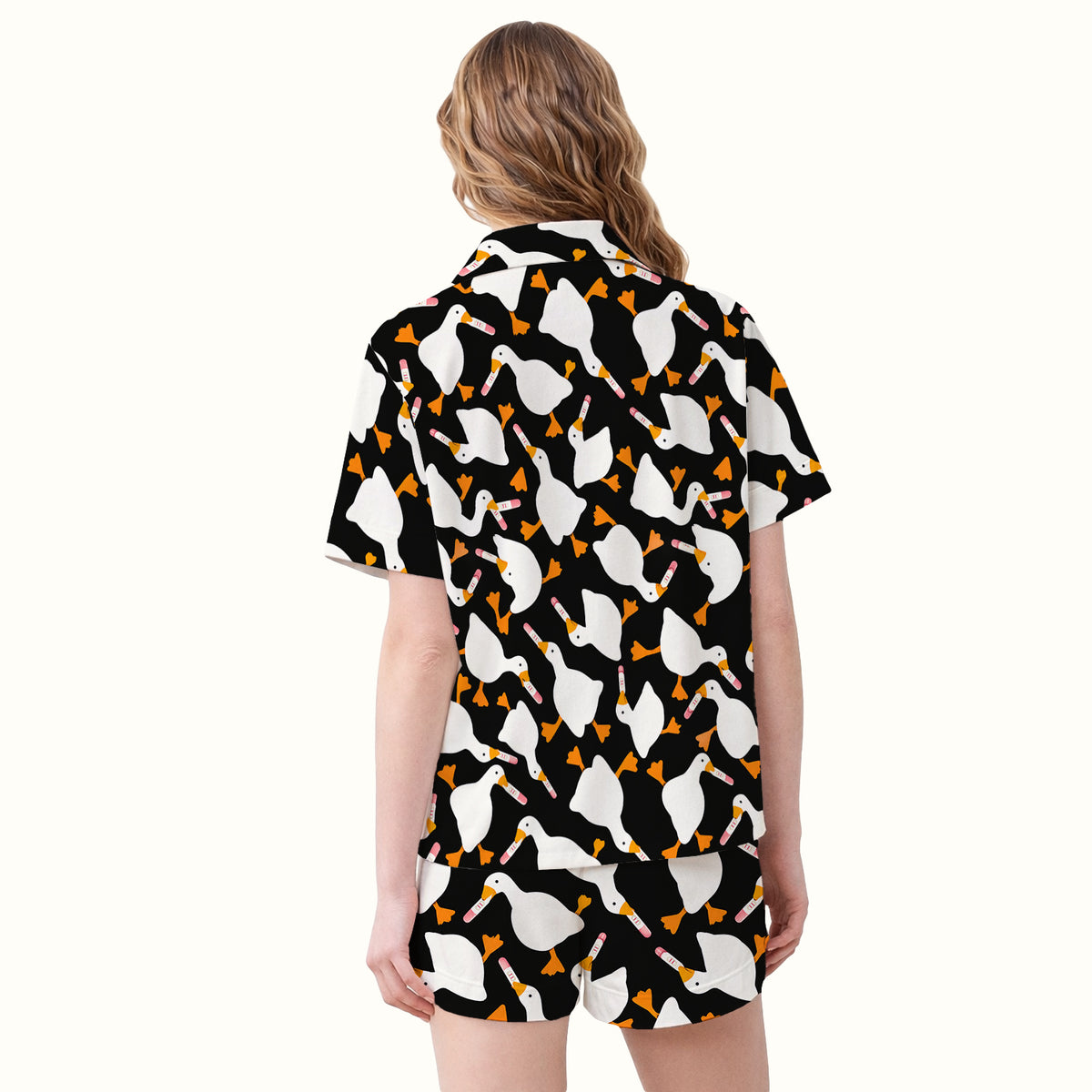 Funny Geese Holding Pregnancy Test Pajama Set, Soft Breathable Fabric Comfortable Sleepwear