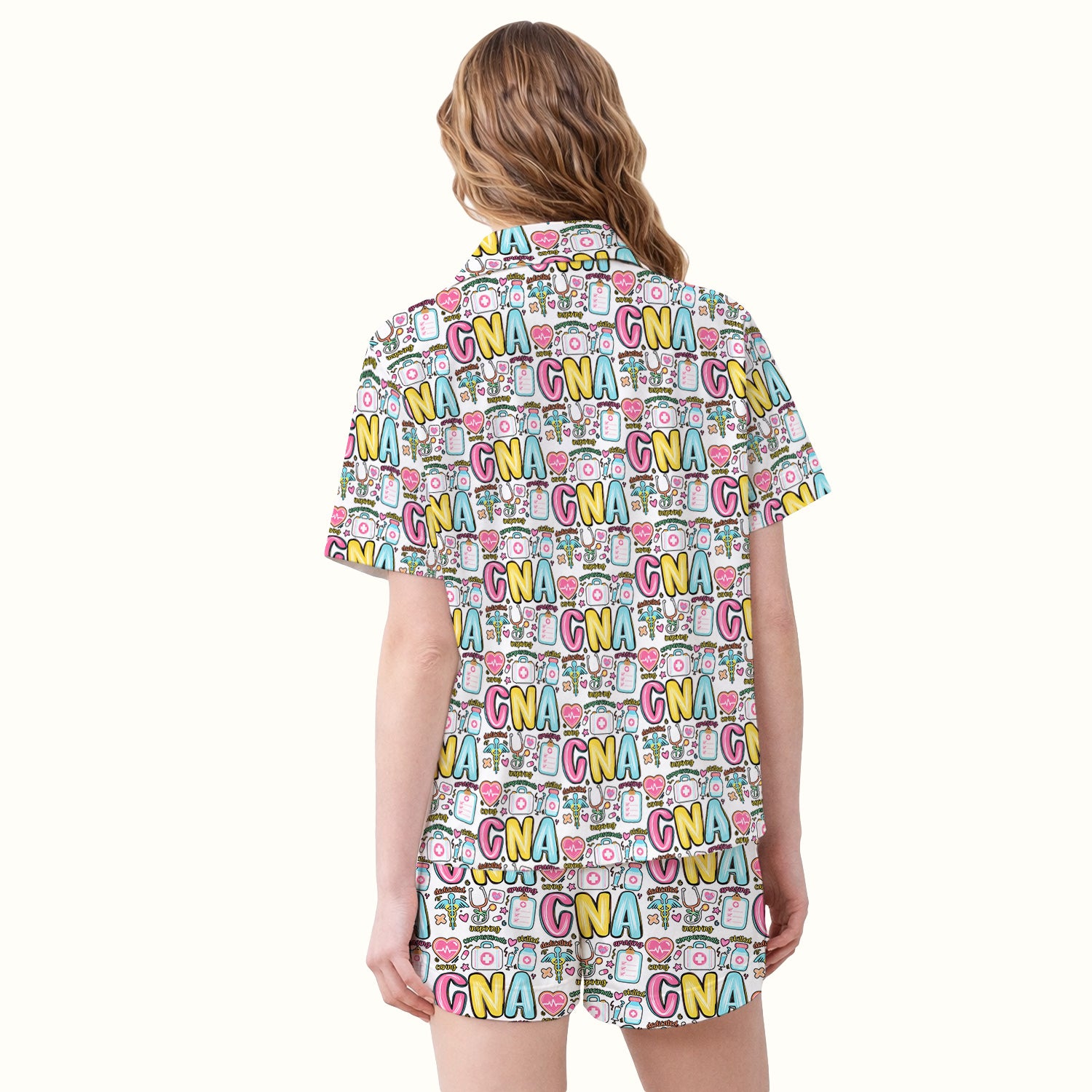 CNA Nurse Appreciation Pattern Pajama Set, Breathable Fabrics Uniform