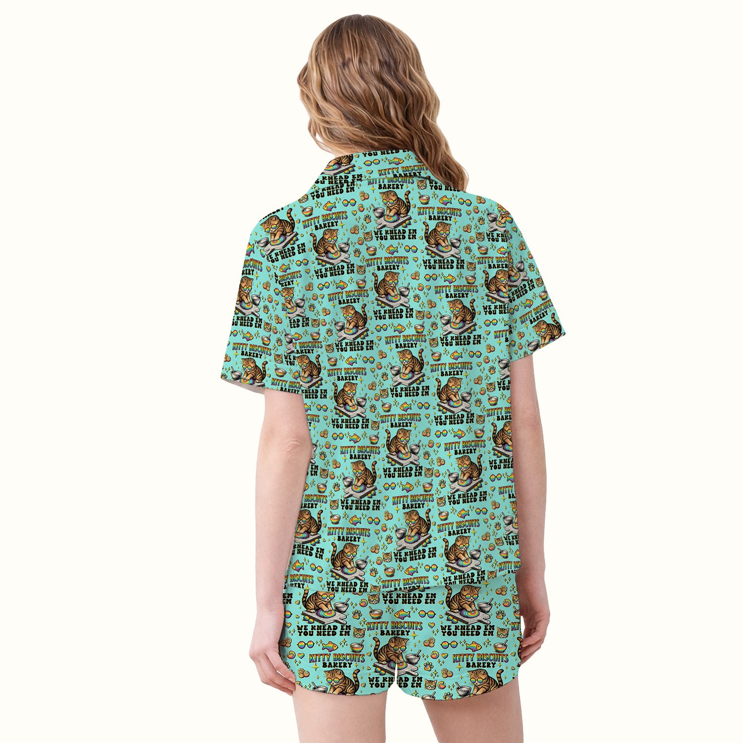 Pride Nurse Cat Baking Rainbow Dough Pattern Pajama Set, Breathable Fabrics Uniform