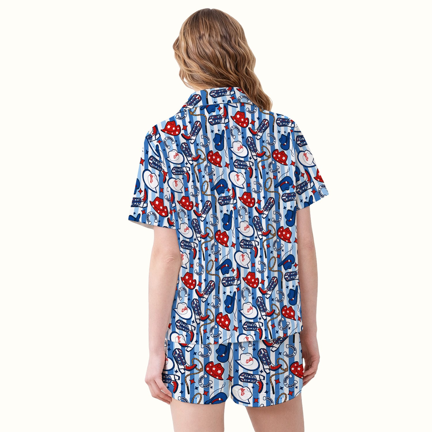 Western Cowboy Boots And Hats PrintPajama Set, Soft Breathable Fabric Comfortable Sleepwear