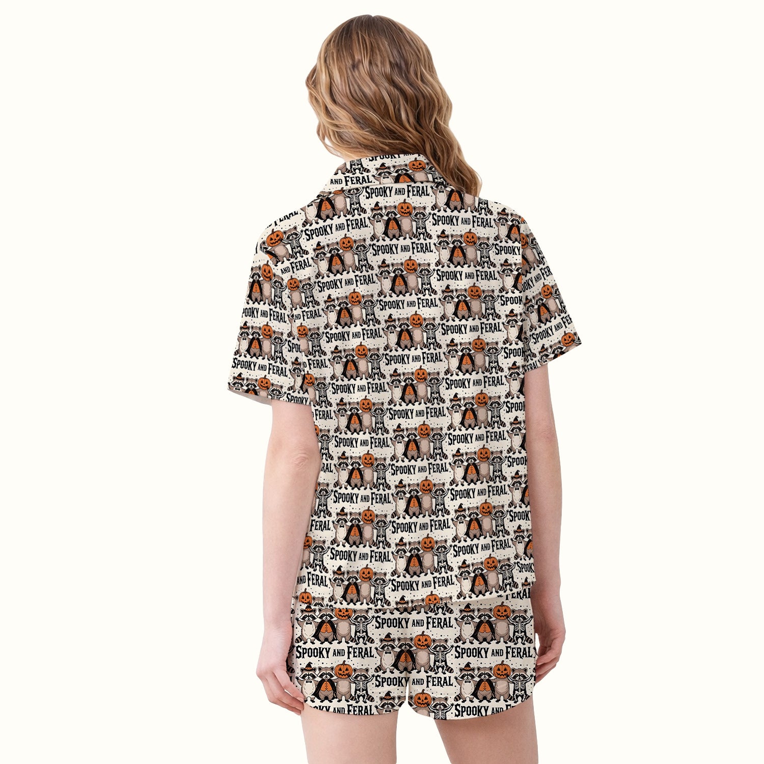 Spooky and Feral Raccoon Print Pajama Set, Soft Breathable Fabric Comfortable Sleepwear