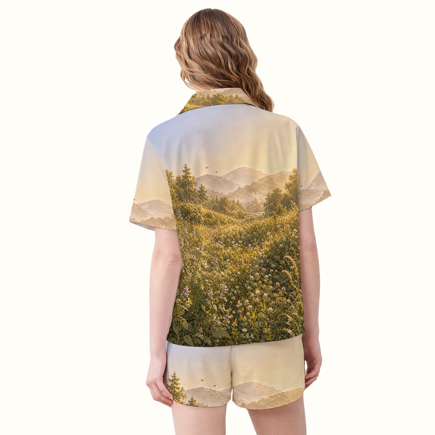 Sunny Mountain Cat Nurse, Nature Lover Medical Pajama Set, Soft Breathable Fabric Comfortable Sleepwear