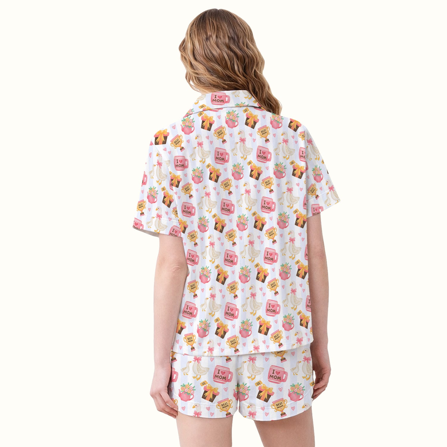 Sweet Nurse Mom Goose Gift Trophy Pattern Pajama Set, Soft Breathable Fabric Comfortable Sleepwear