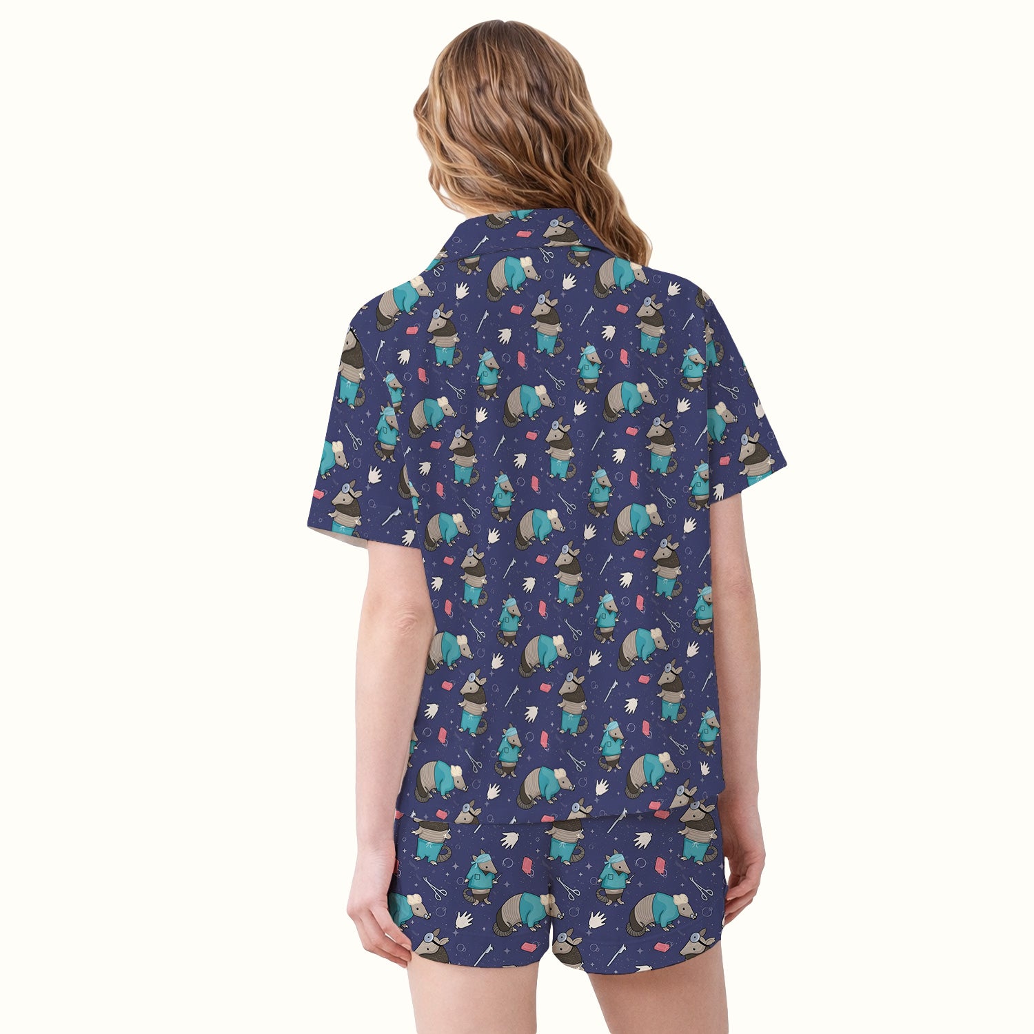 Armadillo Doctor Medical Tools Pattern Pajama Set, Breathable Fabrics Uniform