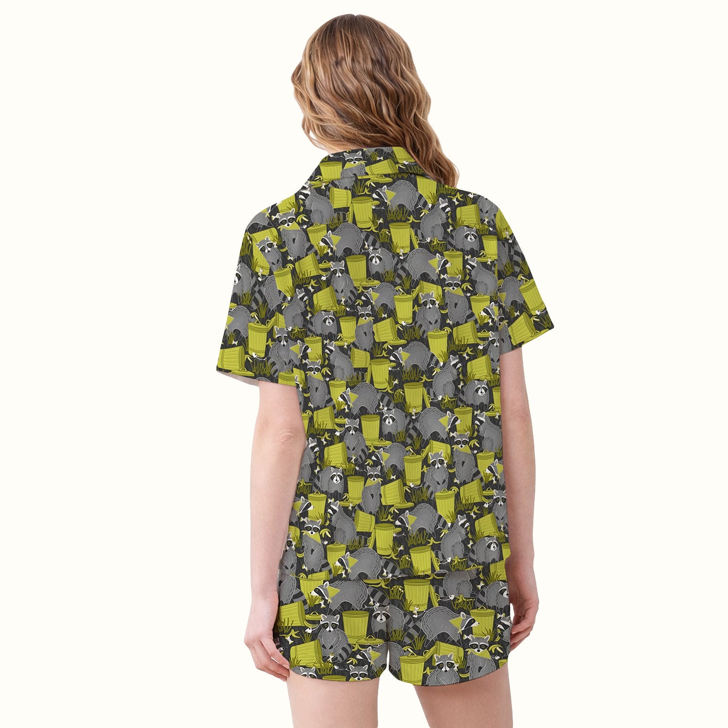 Cute Raccoon Trash Panda Pattern Pajama Set, Breathable Fabrics Uniform