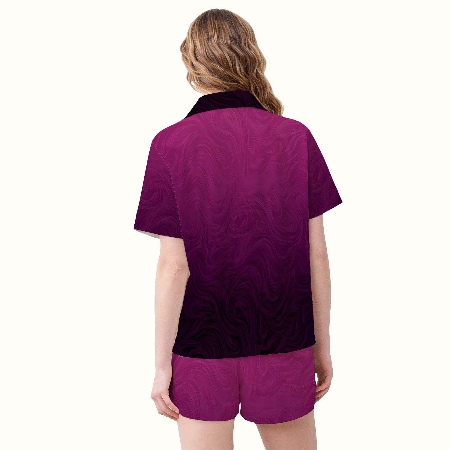Abstract Swirl Ombre Pattern Pajama Set, Soft Breathable Fabric Comfortable Sleepwear