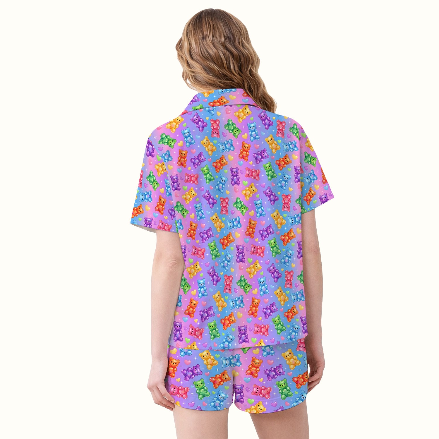 Colorful Gummy Bear Pattern Pajama Set, Breathable Fabrics Uniform