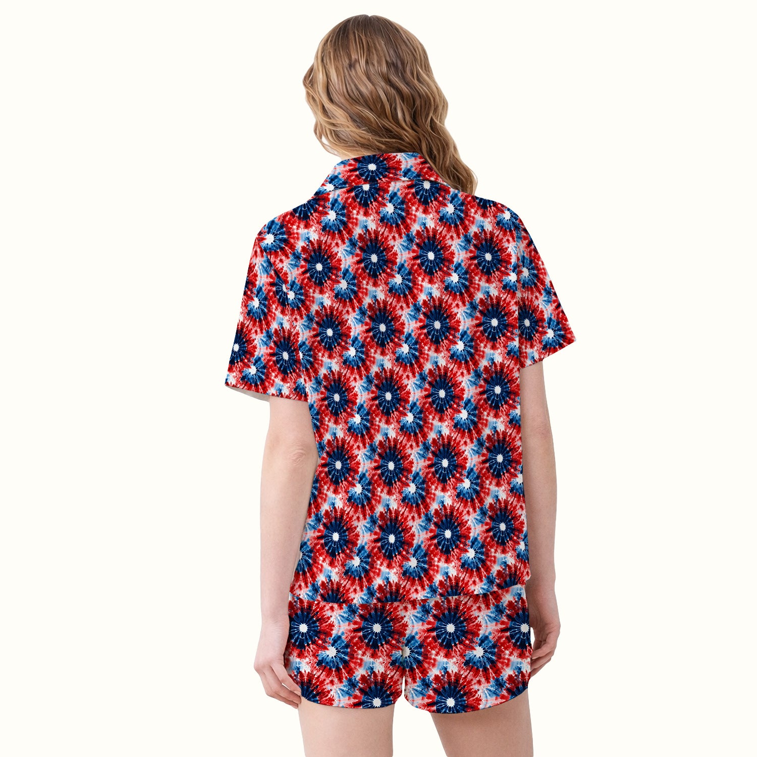 Festive Nurse Tie Dye Firework Burst Pattern Pajama Set, Breathable Fabrics Uniform