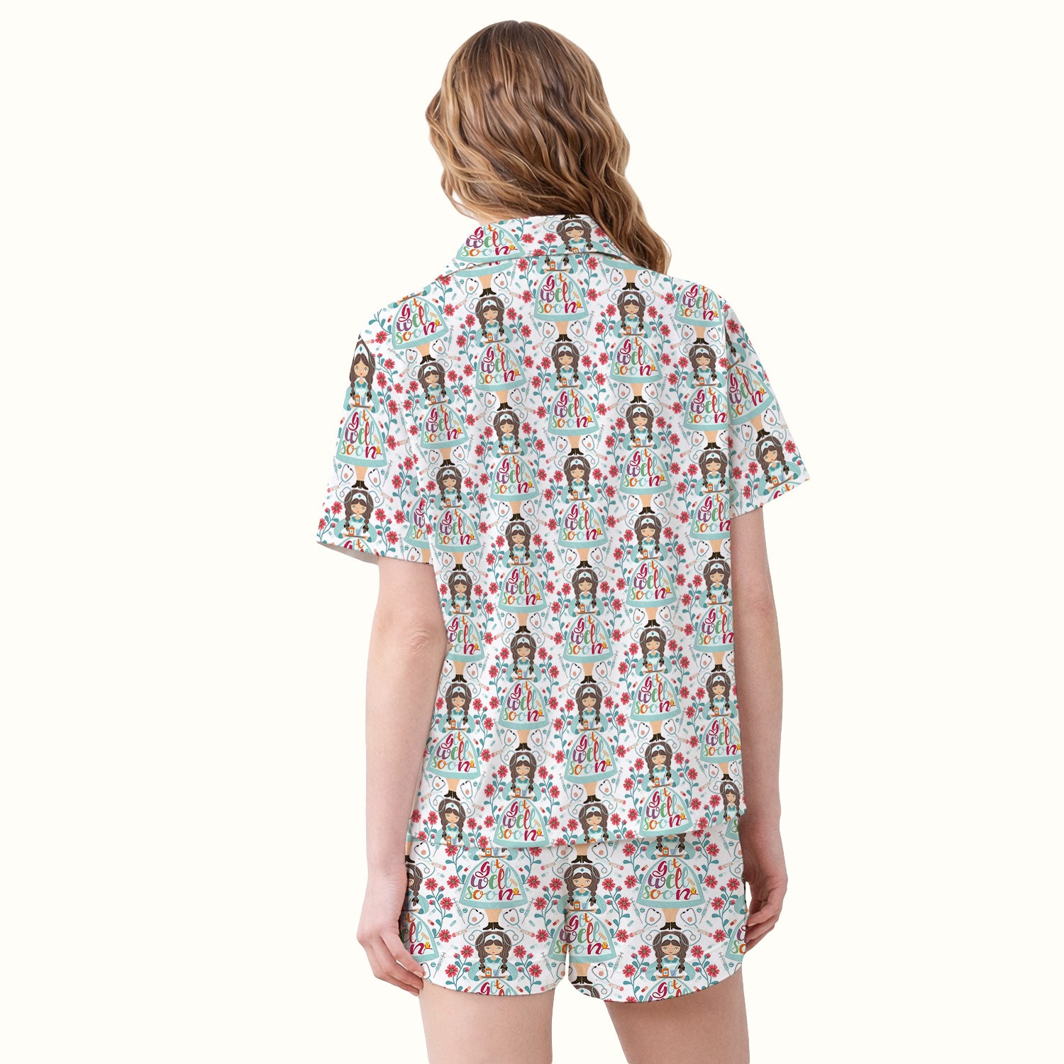 Get Well Soon Girl Floral Caring Pattern Pajama Set, Breathable Fabrics Uniform