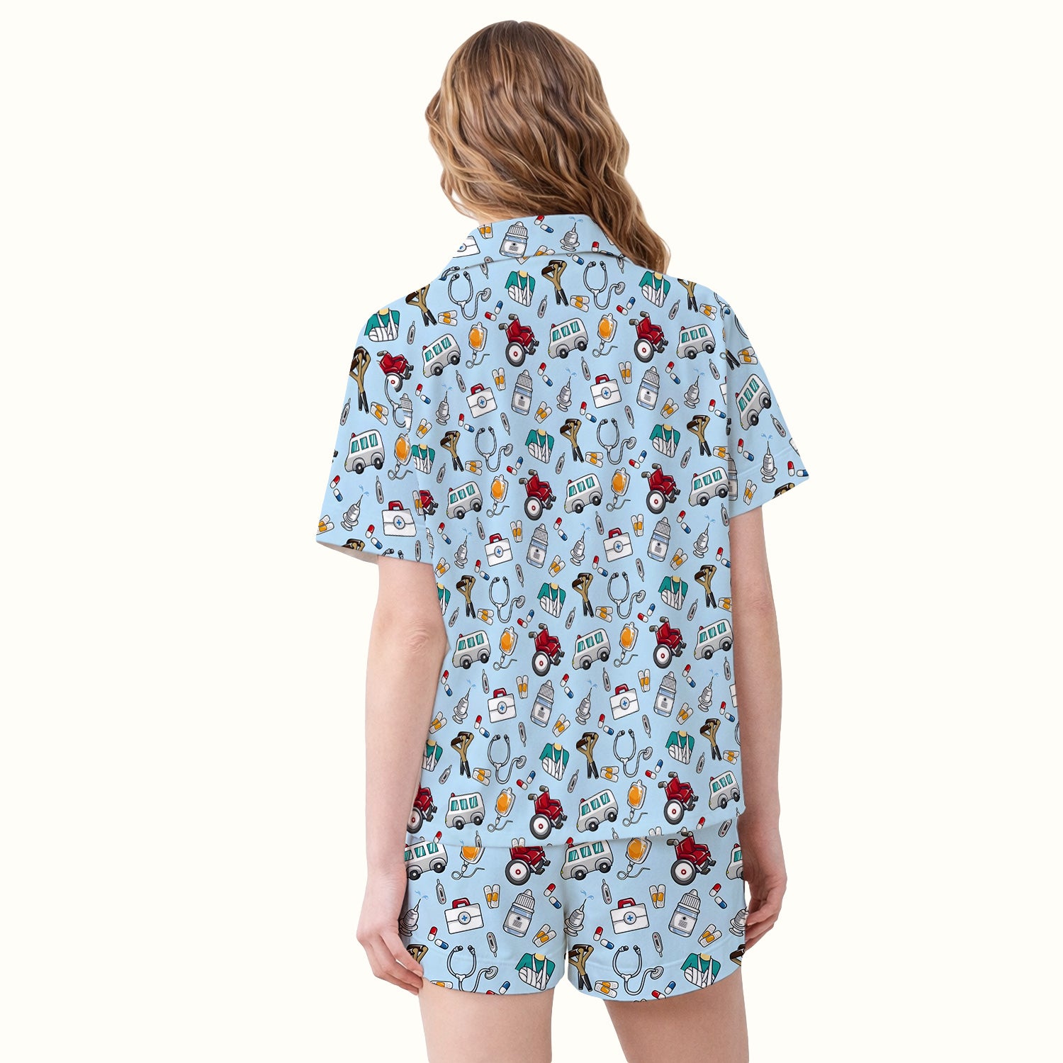 Care Medical Tools & Emergency Transport Pattern Pajama Set, Breathable Fabrics Uniform