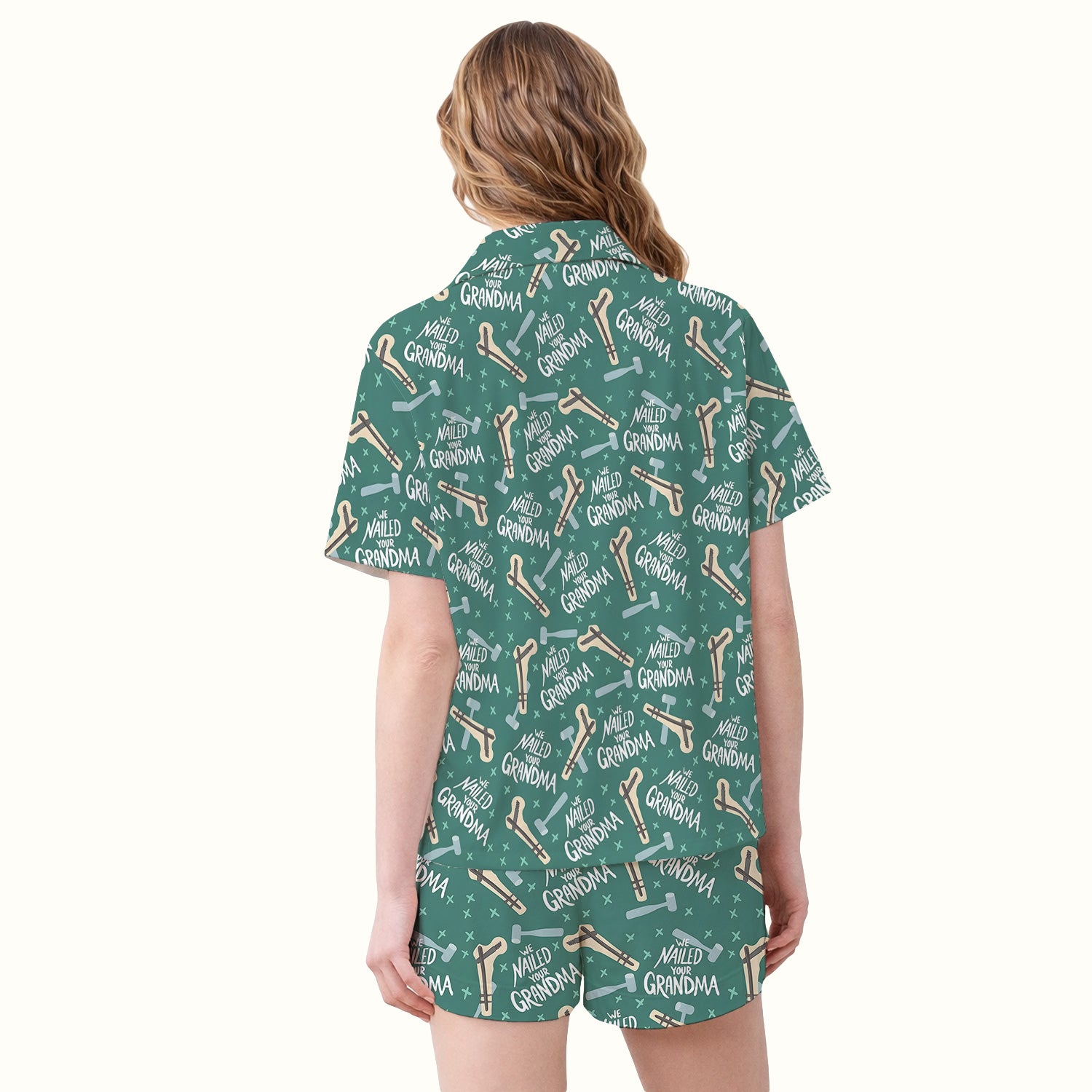 Funny Orthopedic Bone Hammer We Nailed Your Grandma Pattern Pajama Set, Breathable Fabrics Uniform