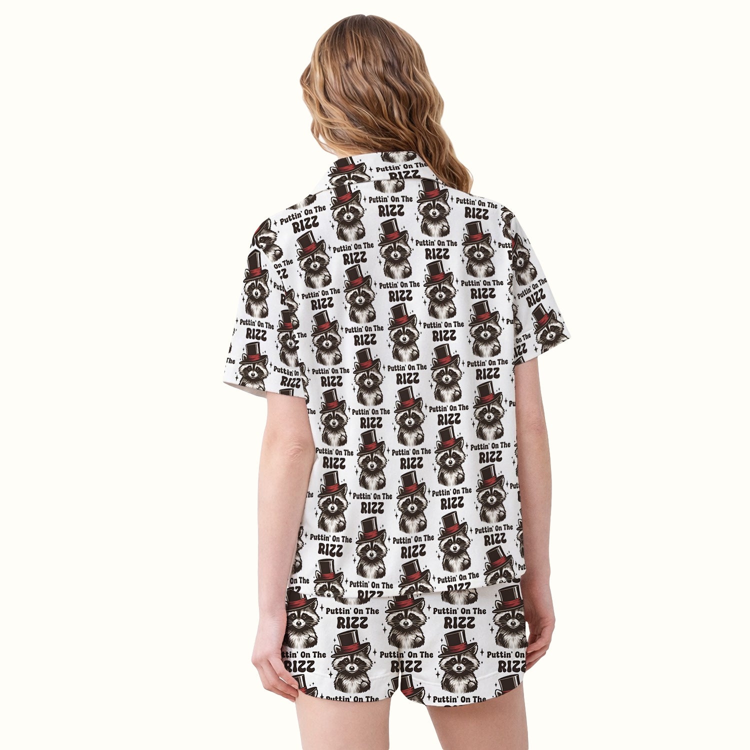 Raccoon Wearing Top Hat Puttin On The Rizz Pajama Set, Breathable Fabrics Uniform