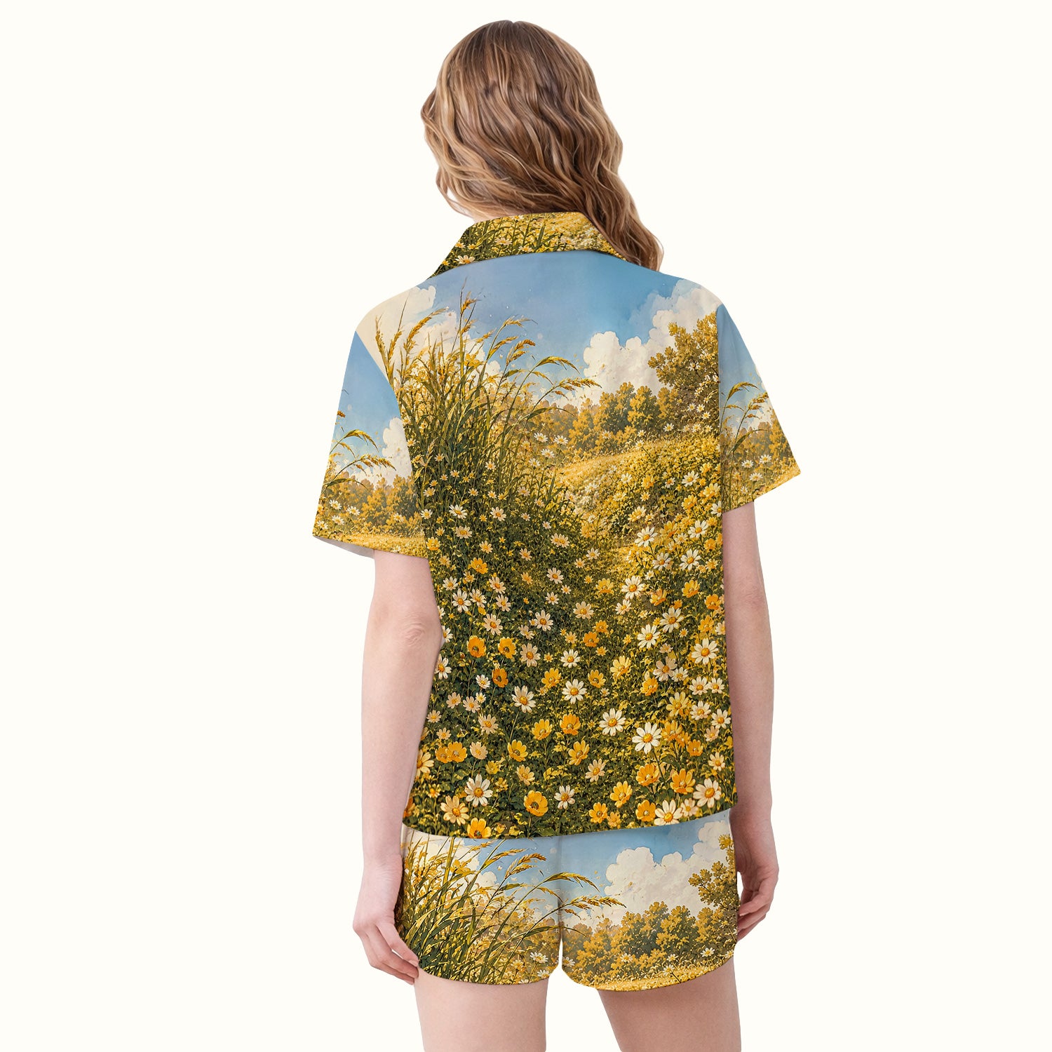 Sunny Garden Cat Nurse Pattern, Floral Medical Pajama Set, Soft Breathable Fabric Comfortable Sleepwear