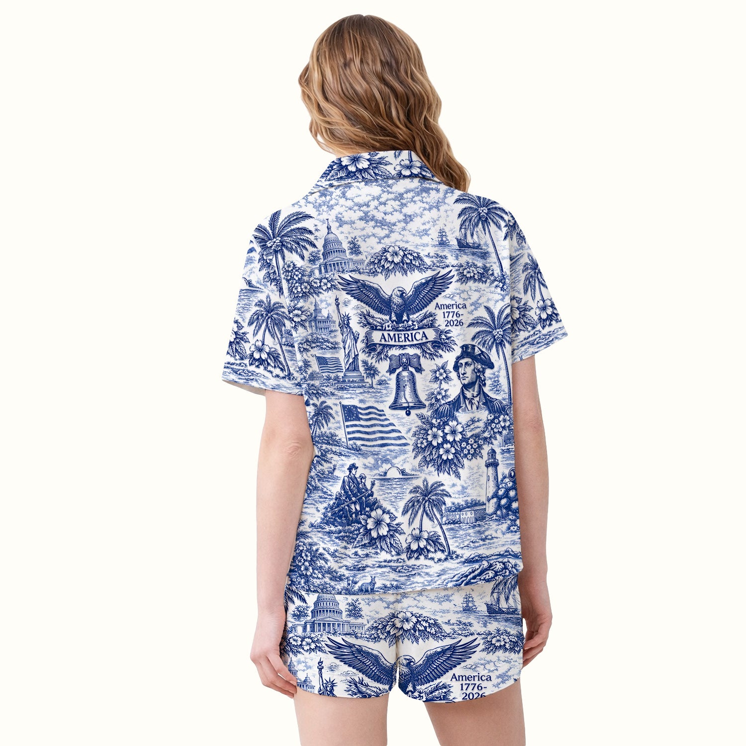 Patriotic America Heritage Toile Pattern Pajama Set, Breathable Fabrics Uniform