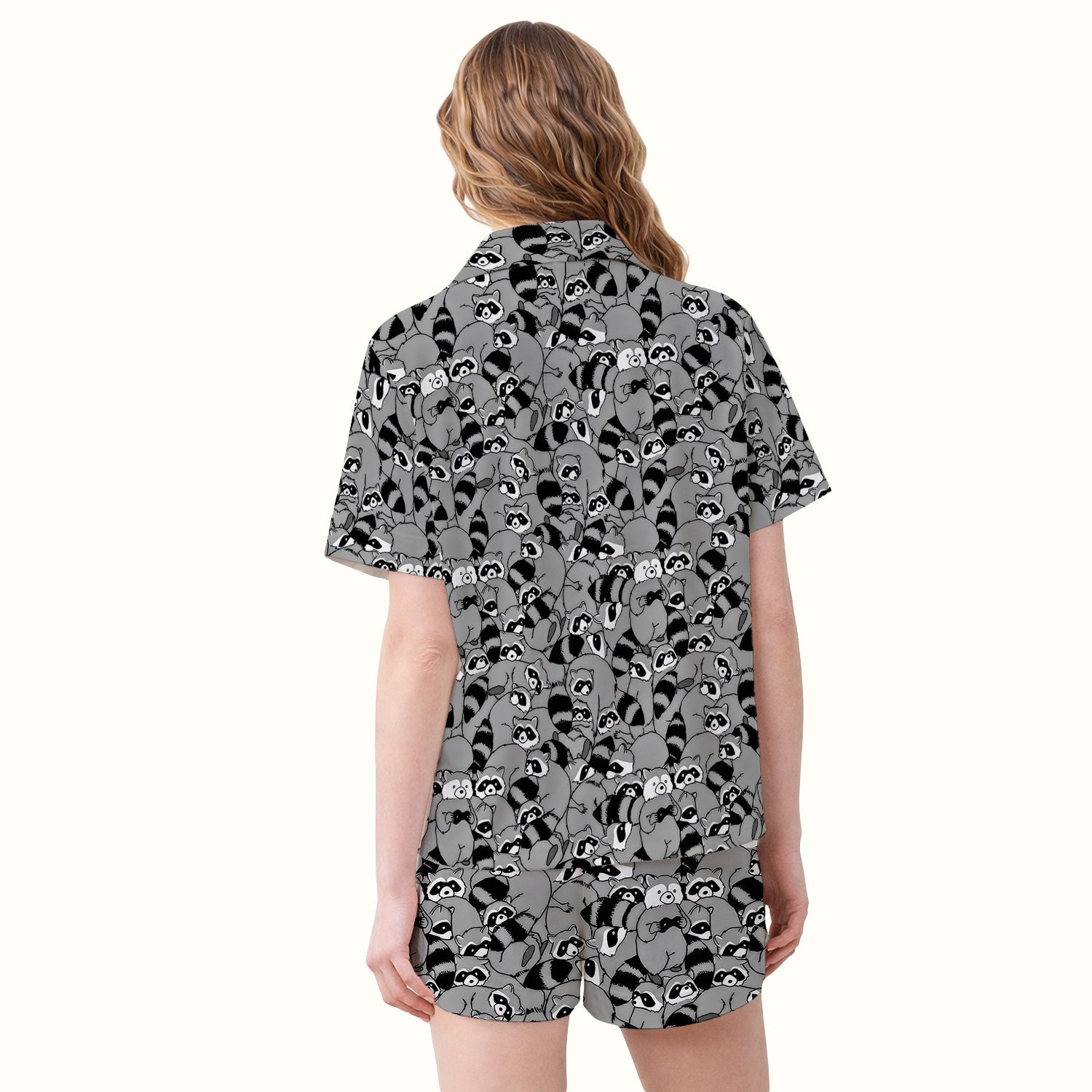 Cute Nurse Raccoon Crowd Pattern Pajama Set, Breathable Fabrics Uniform