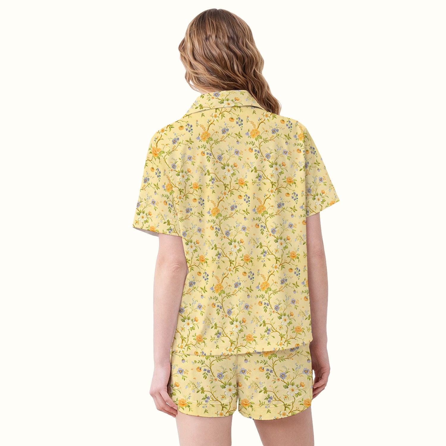 Sunny Wildflower Garden Floral Pajama Set, Soft Breathable Fabric Comfortable Sleepwear