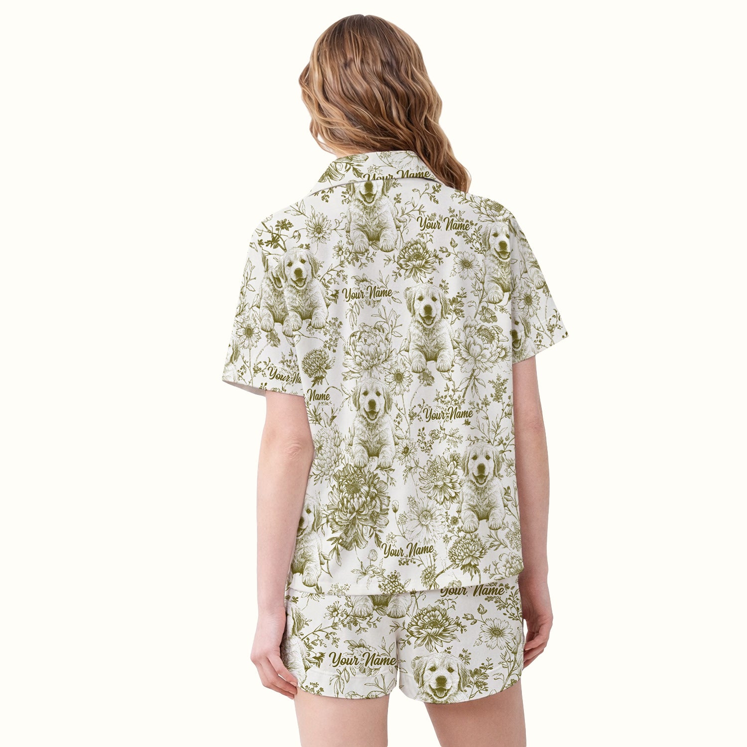 Personalized Custom Pet Photo Name Floral Pattern Pajama Set, Soft Breathable Fabric Comfortable Sleepwear
