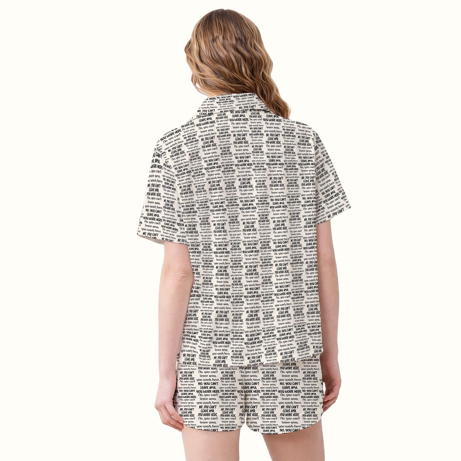 Funny Repeating Nurse Work Quote Text Pattern Pajama Set, Soft Breathable Fabric Comfortable Sleepwear