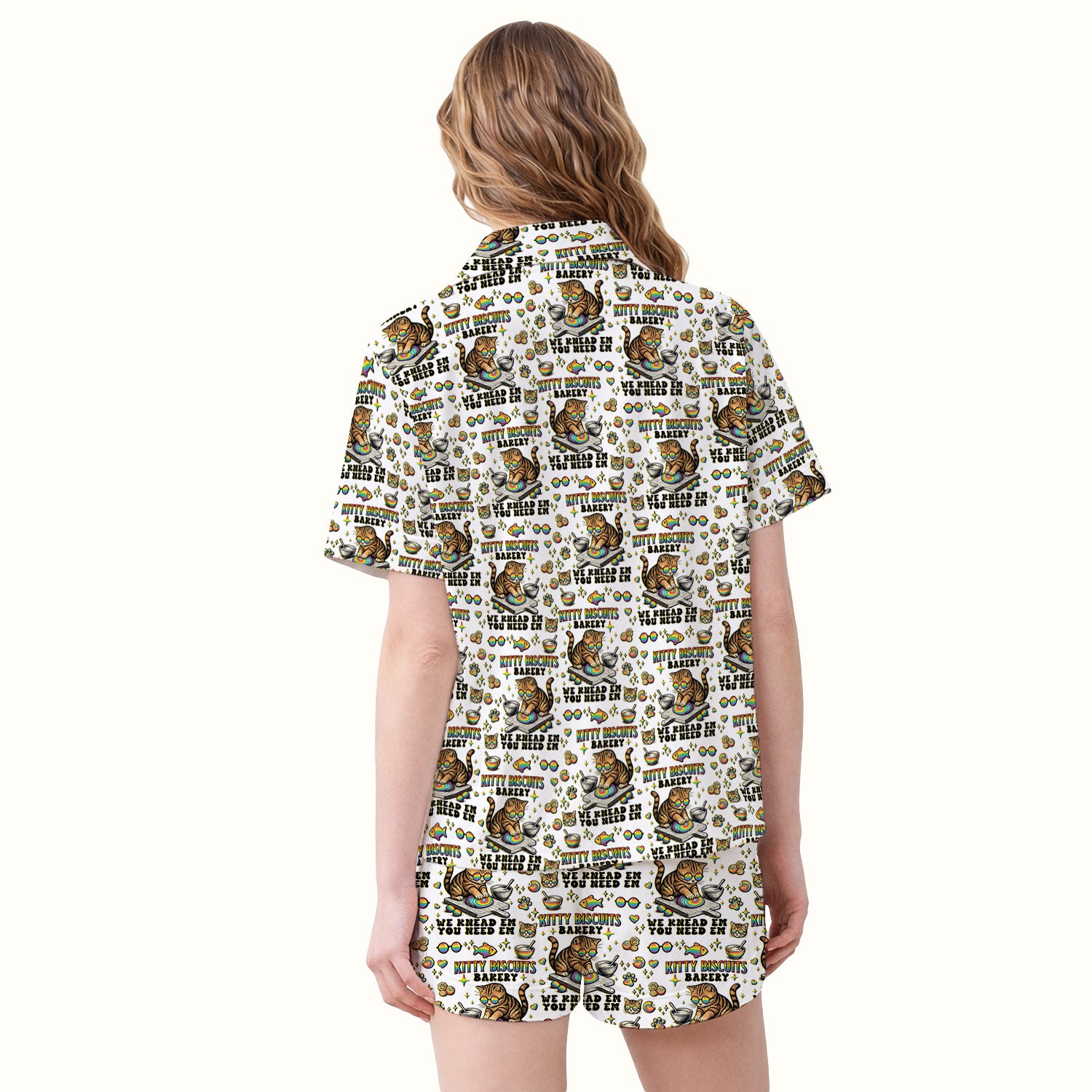 Pride Nurse Cat Baking Rainbow Dough Pattern Pajama Set, Breathable Fabrics Uniform